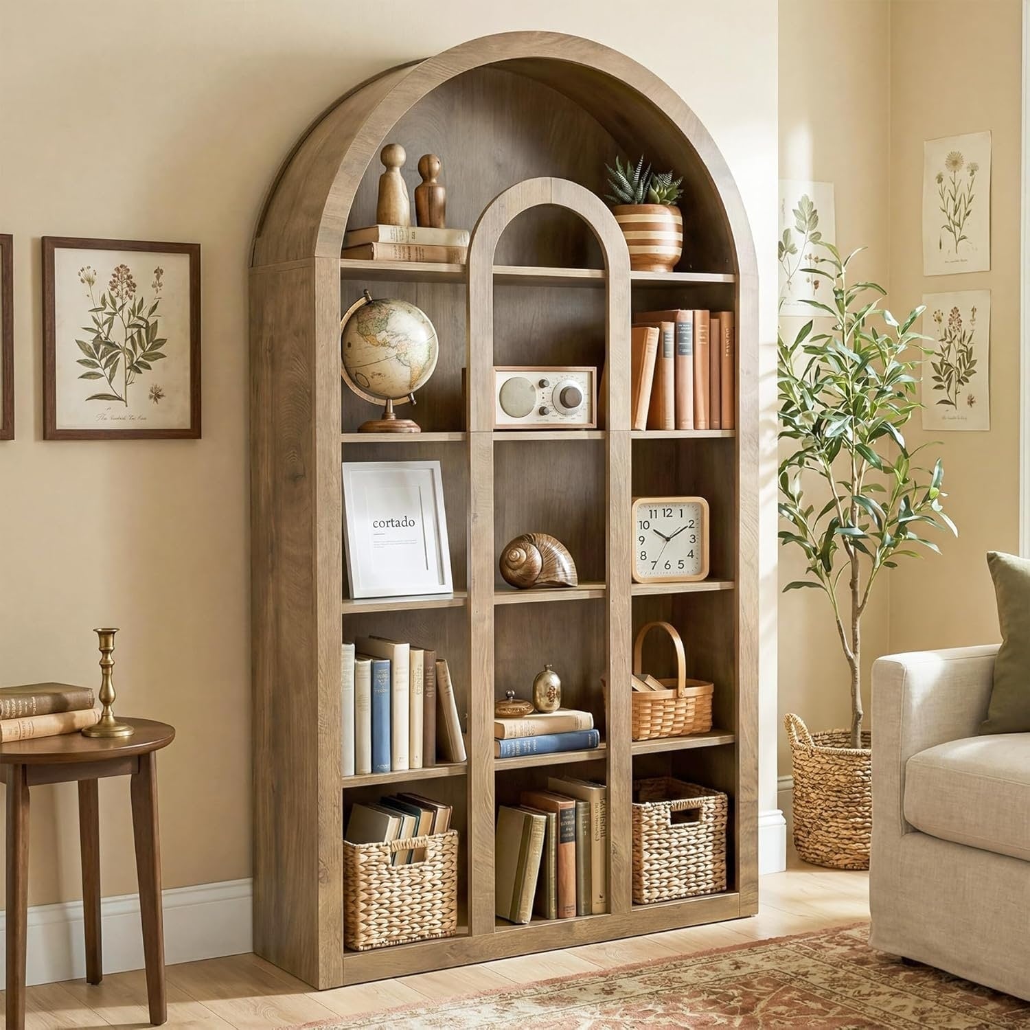 71 Tall Bookshelf 5 Tier Modern Arched Bookcase Free Standing Display Shelves For Living Room Office