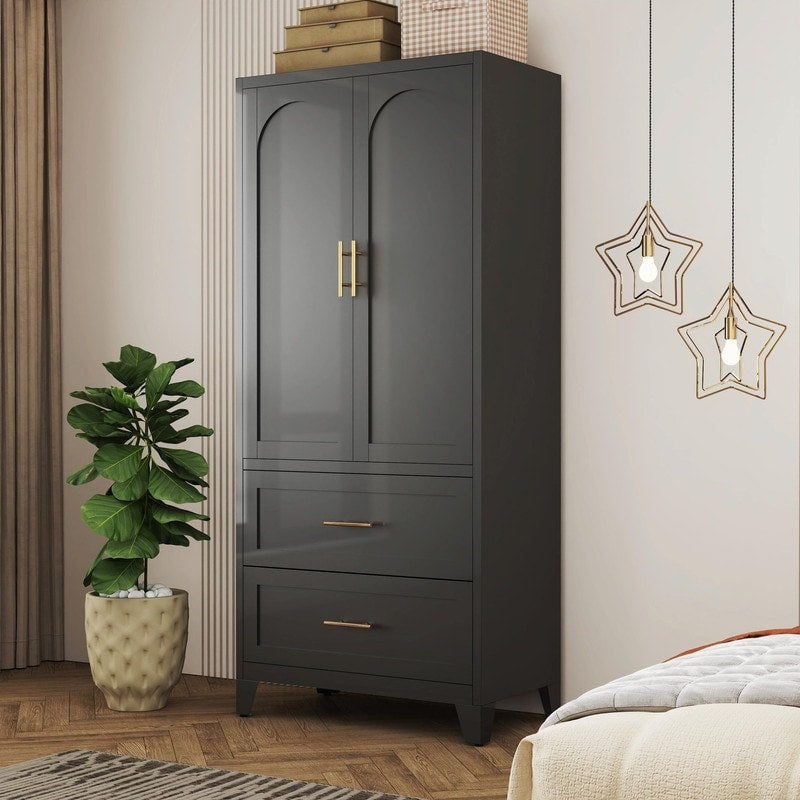 71 Tall Metal Wardrobe Cabinet With 2 Drawers Hanging Rod And 2 Doors Wardrobe Closet With Shelf