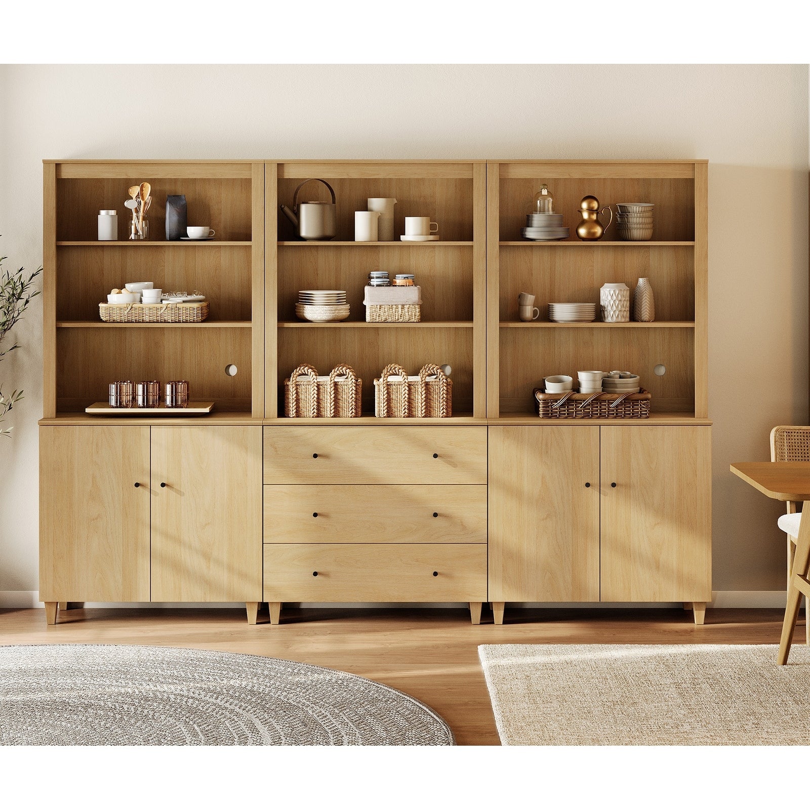 71 Tall Pantry Cabinet Set Of 3 Modern Kitchen Storage Pantry With Drawers And Doors Modular Storage Cabinets For Dining Room