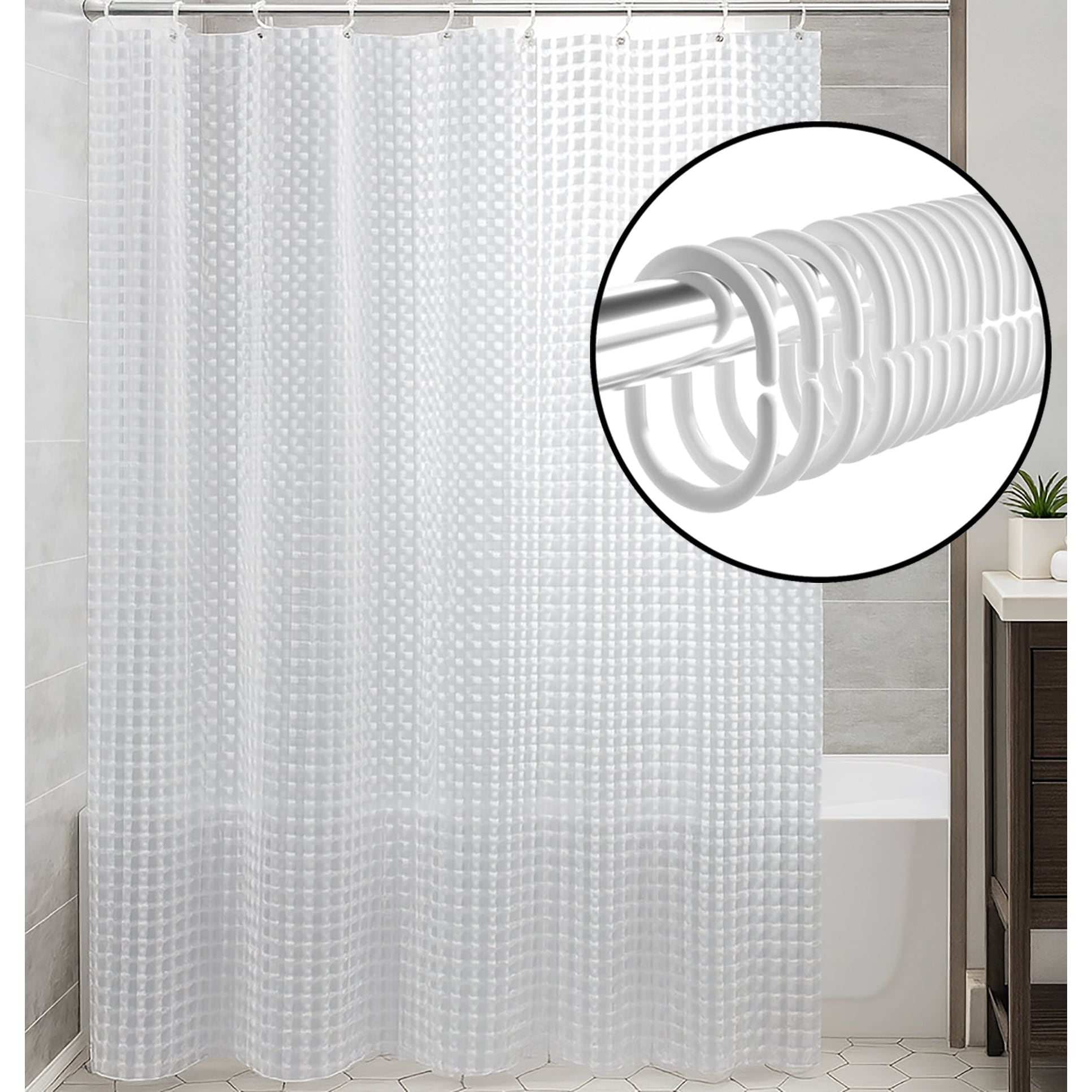 71 X 71 Clear Eva Shower Curtain Liner With 12 Hooks