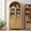 71 Fluted Tall Arched Pantry Cabinet With Adjustable Shelves Elegant Display Storage With Hidden Drawer Glass Door