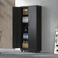 71 H Metal Garage Storage Cabinet With Wheels And Lock 4 Adjustable Shelves 180Lb Each 3 Point Locking Security