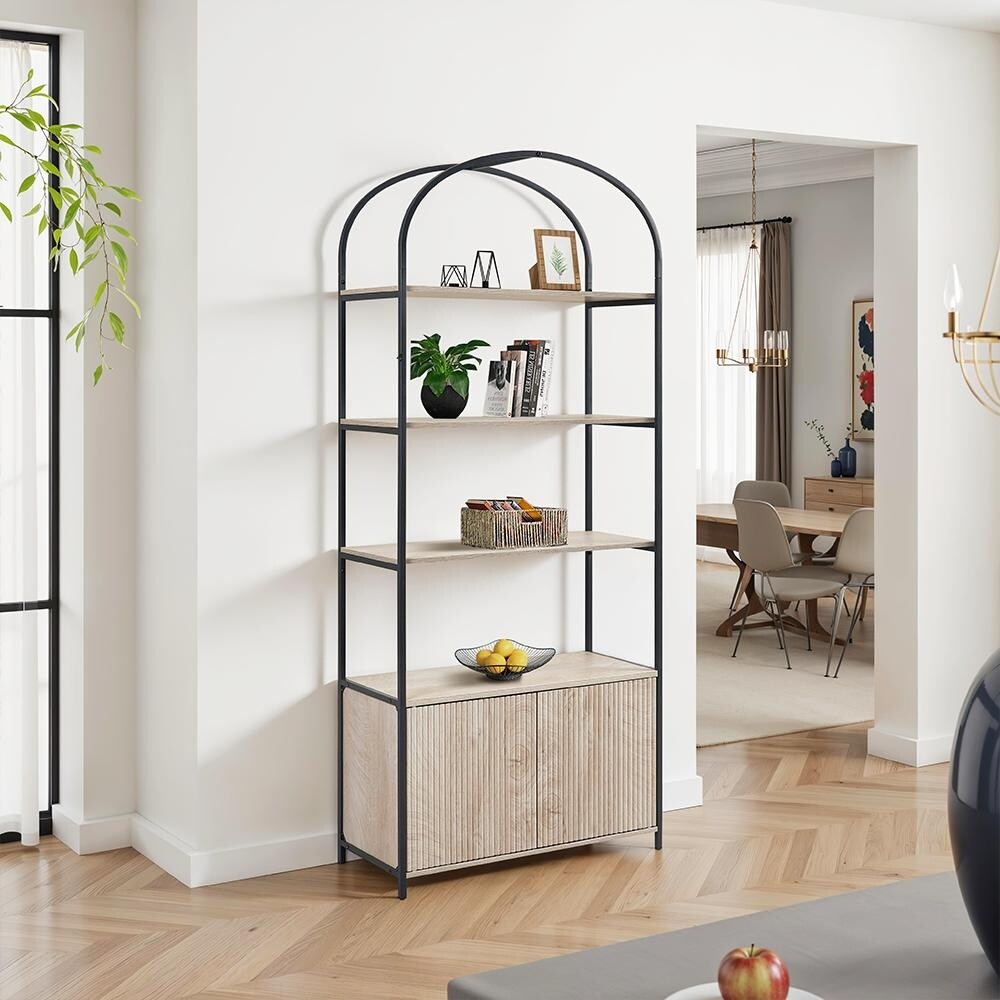 71 H X 29 W 4 Tier Arched Bookshelf With Cabinet