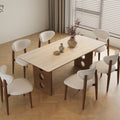 71 Mid Century Modern Dining Table For 6 Retangular Kitchen Table With Beige Travertine Sintered Stone Top