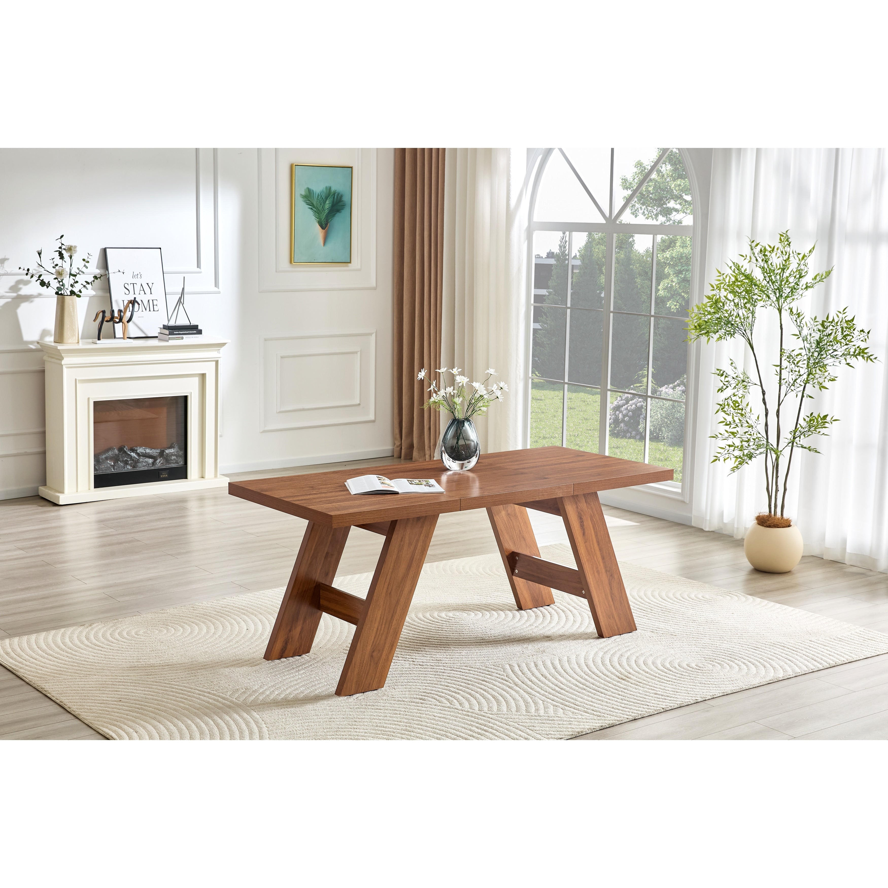 71 31.5 Wood Grain Mdf Splicing Rectangular Dining Table Double Panel Outward Sloping Table Legs For 6 8 People