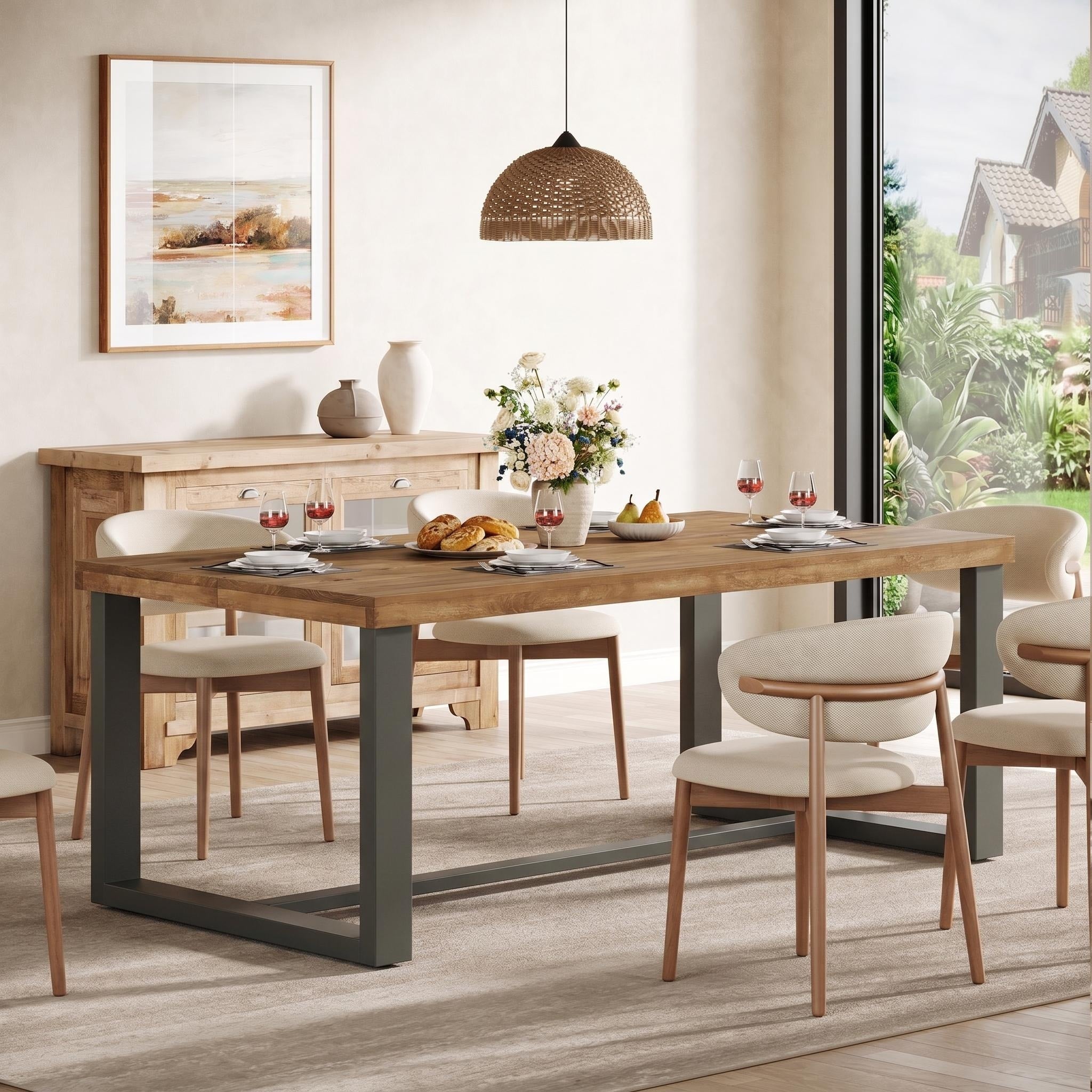 71Inch Long Solid Wood Dining Table For 6 People For Dining Room Kitchen