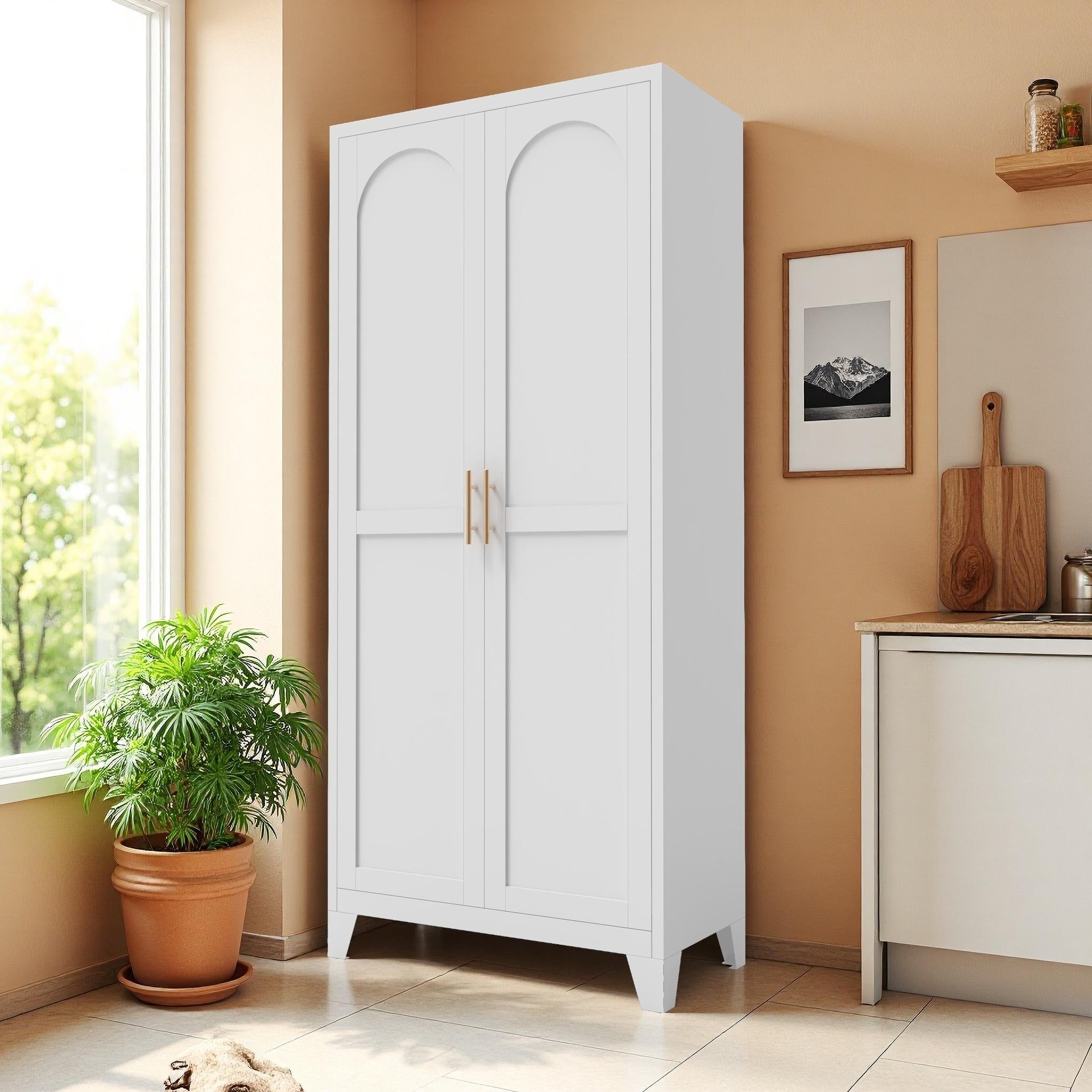 71Inches 2 Shapely Doors Cabinet Metal Storage Cabinet With Doors And Adjustable Shelves