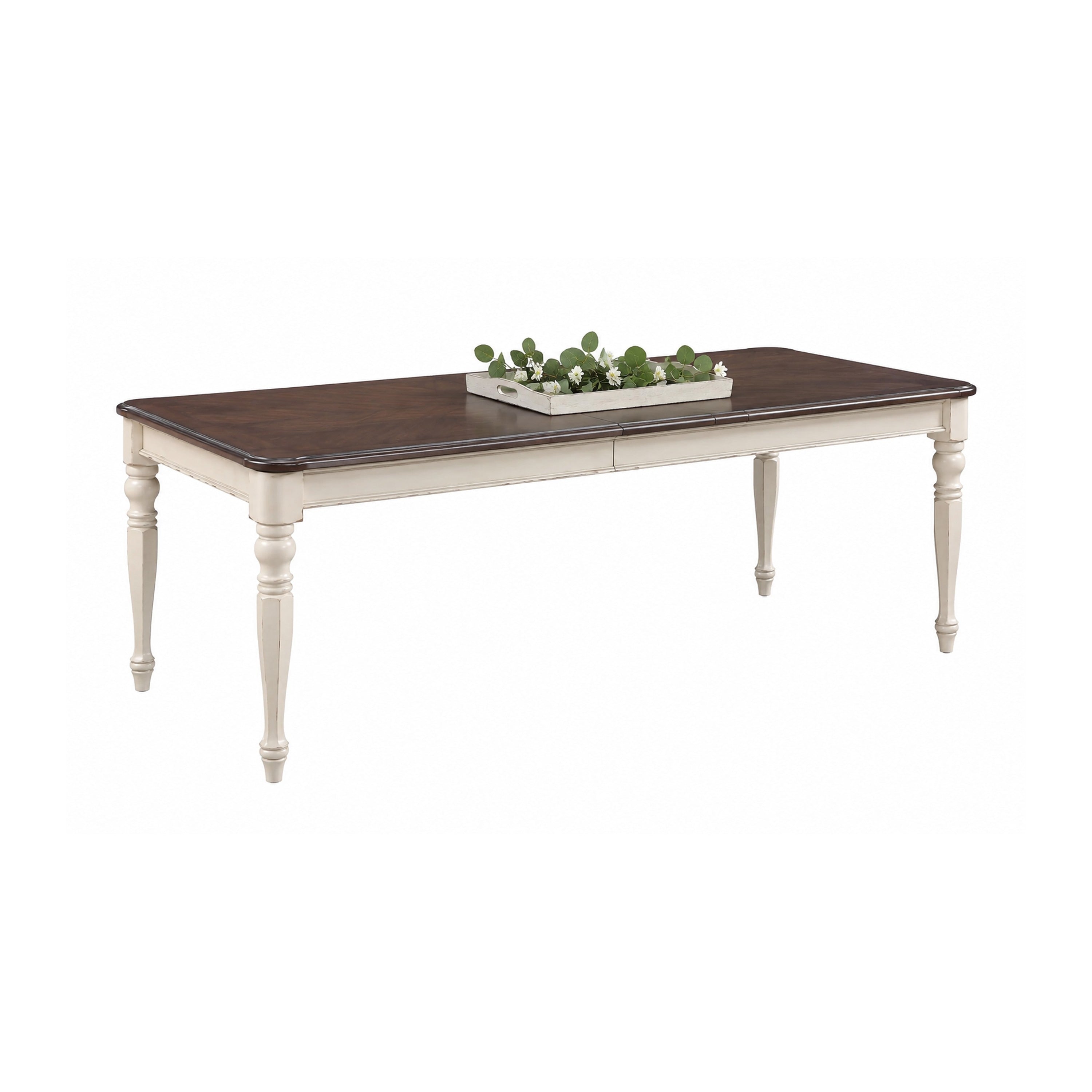 72 108 Inch Dining Table 2 Extension Leafs Turned Legs White Brown