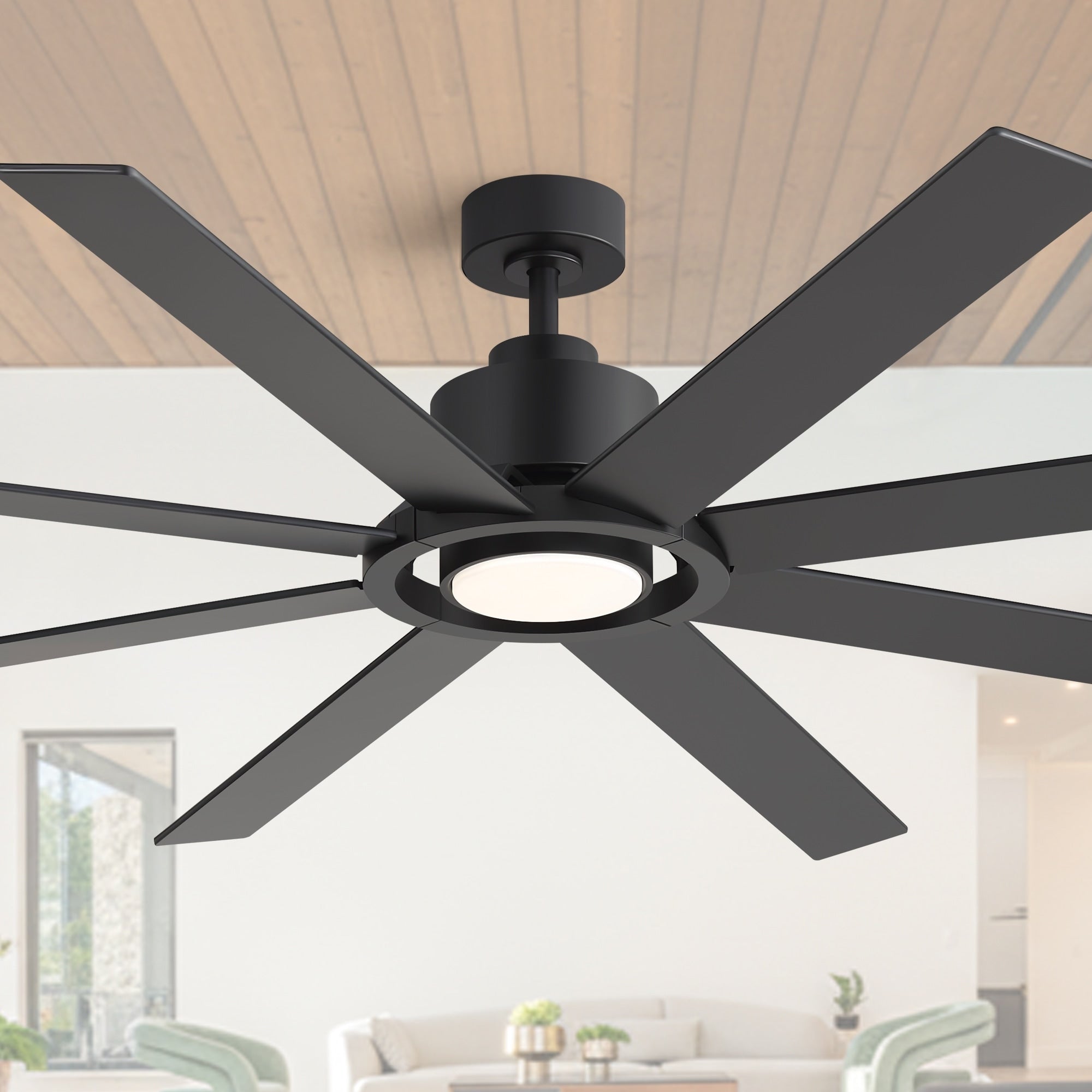 72 Inch 8 Blade Large Ceiling Fan With Dimmable Led Light And Remote