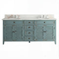 72 Inch Abbeville Double Sink Bathroom Vanity Distressed Blue Farmhouse Style