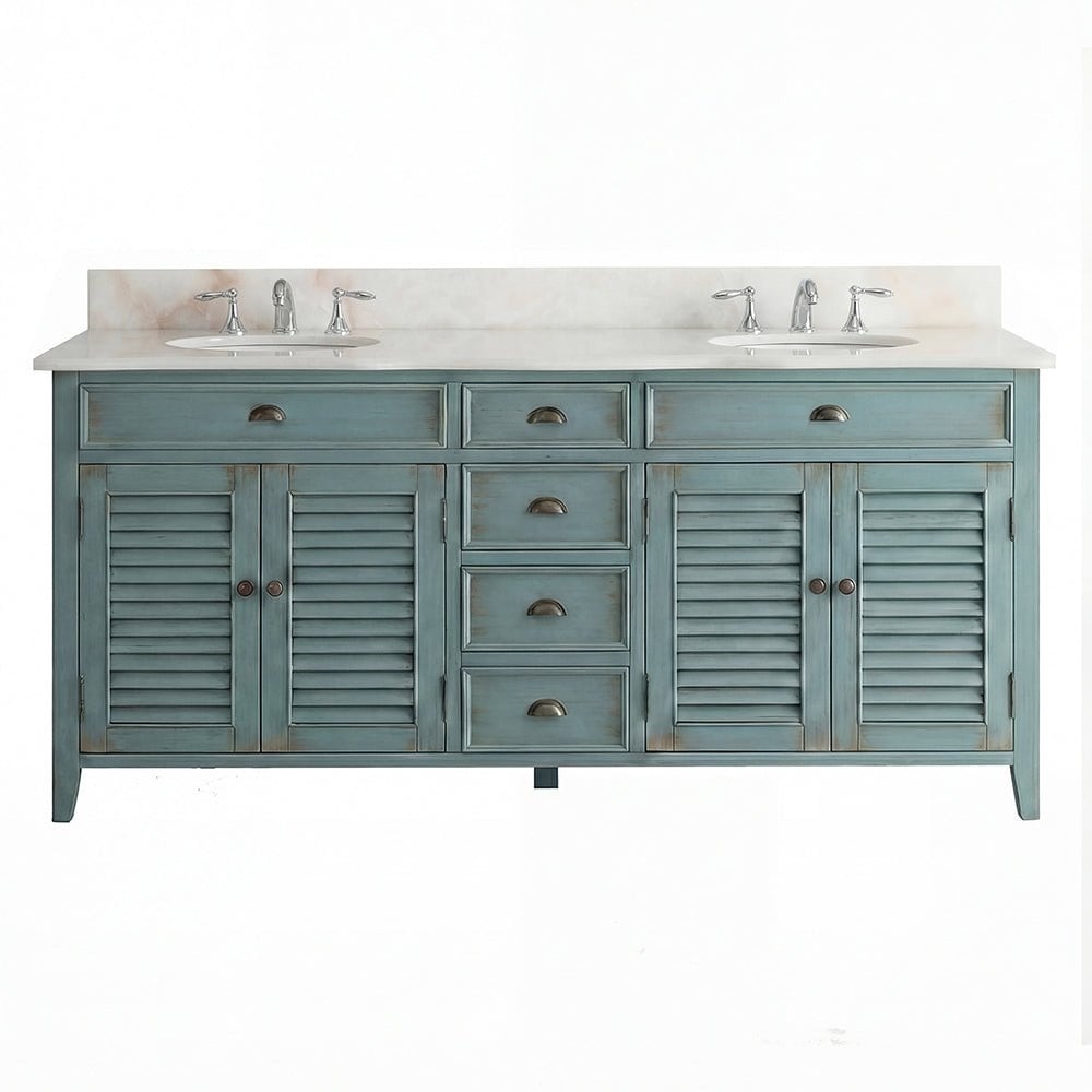 72 Inch Abbeville Double Sink Bathroom Vanity Distressed Blue Farmhouse Style