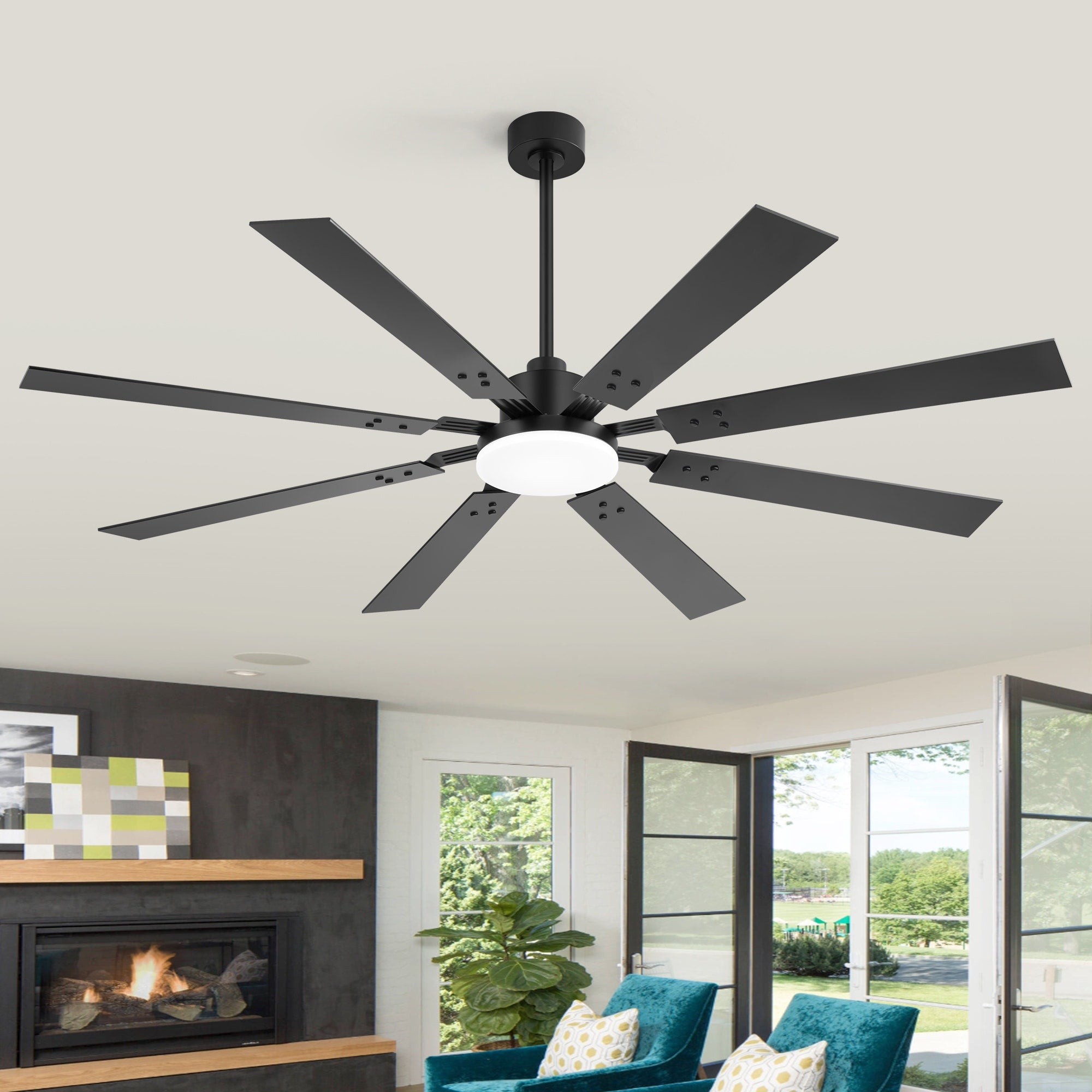 72 Inch Ceiling Fan With Lights And Remote Dual Finish Reversible Blades 6 Speed Quiet Dc Motor Modern Black Fan 72 Inch