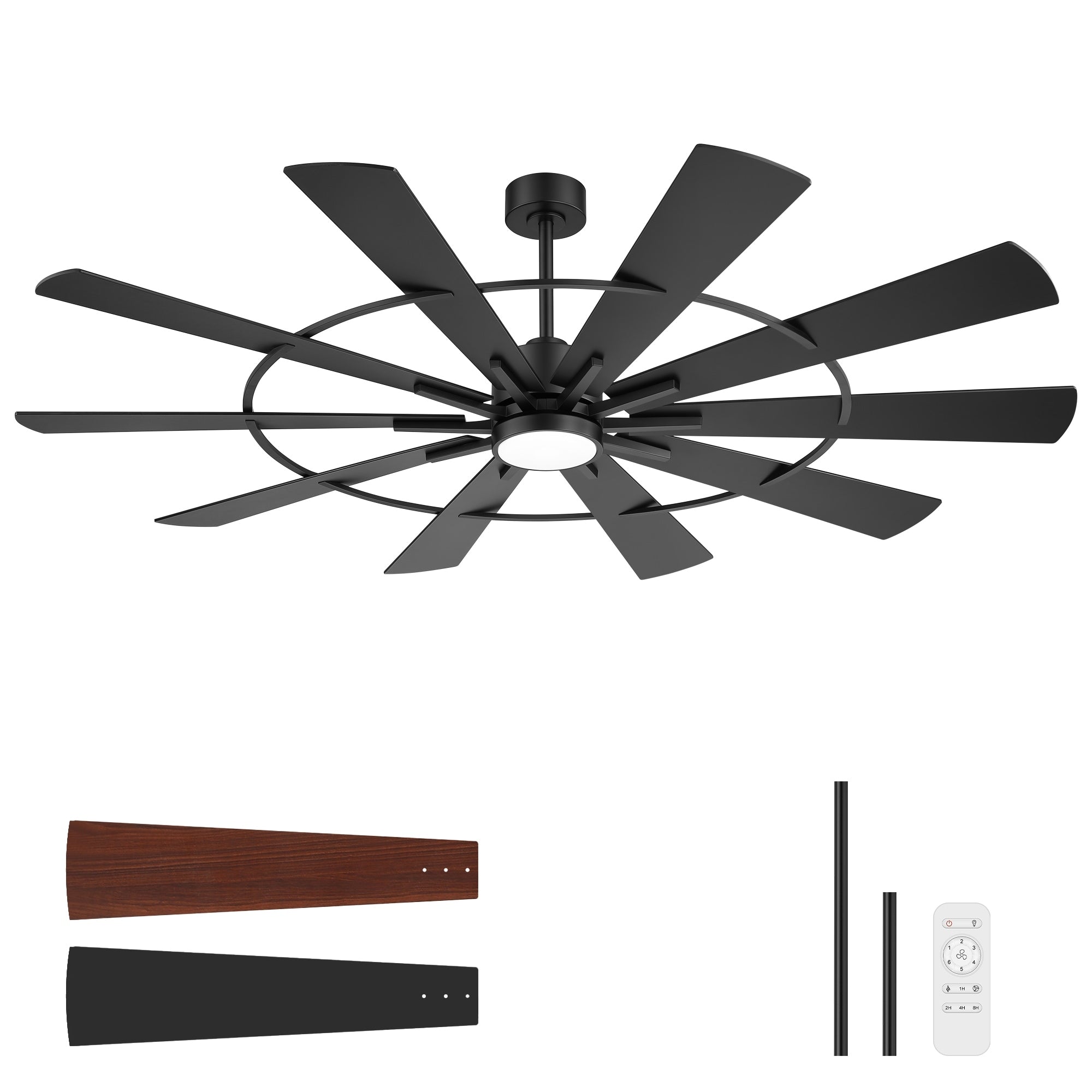 72 Inch Industrial Ceiling Fan With Led Light Remote Control Quiet Dc Motor Reversible Airflow For Large Rooms