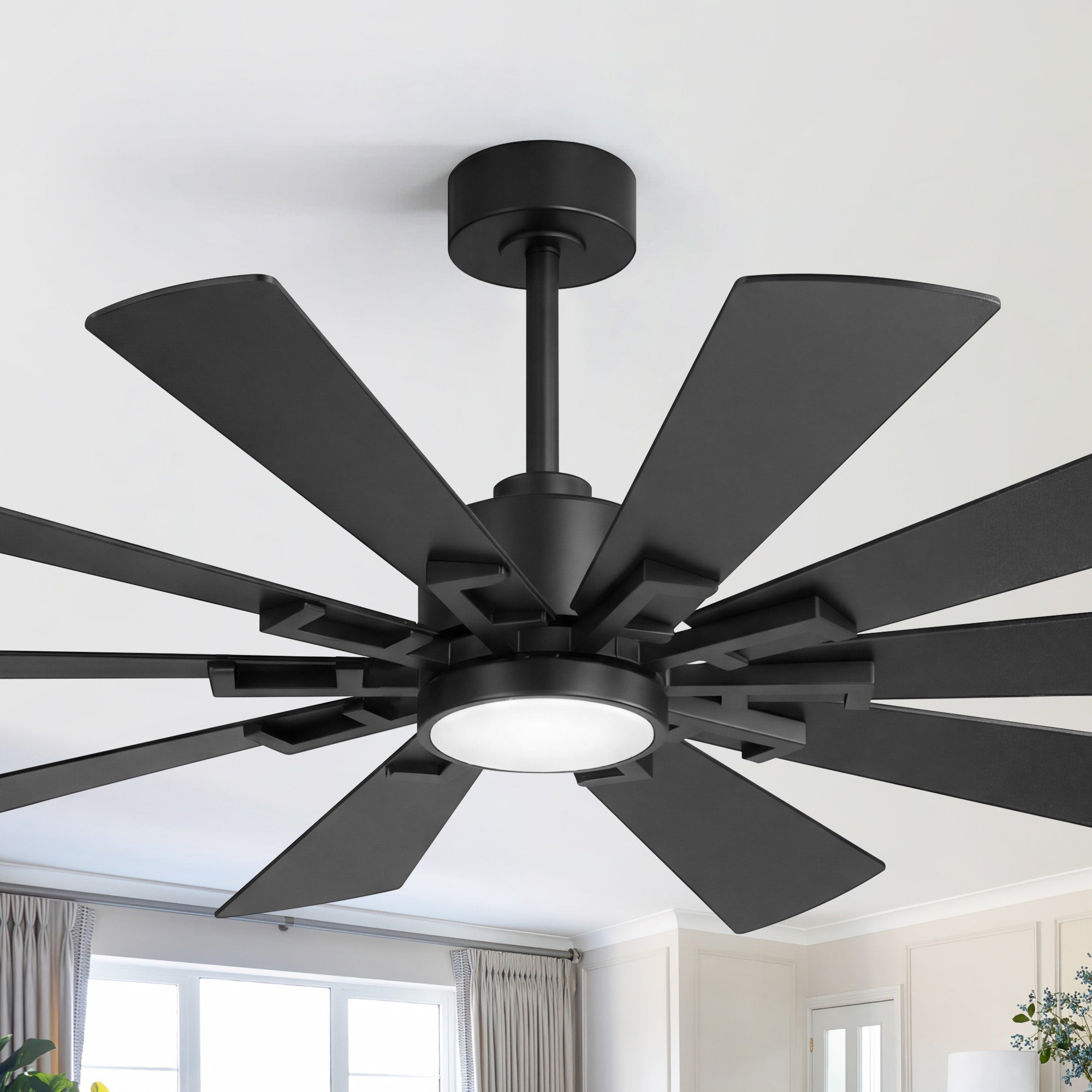 72 Inch Led Ceiling Fan With Remote Control Quiet Reversible Dc Motor 3Cct Black Walnut Dual Finish Blades 72 Inch