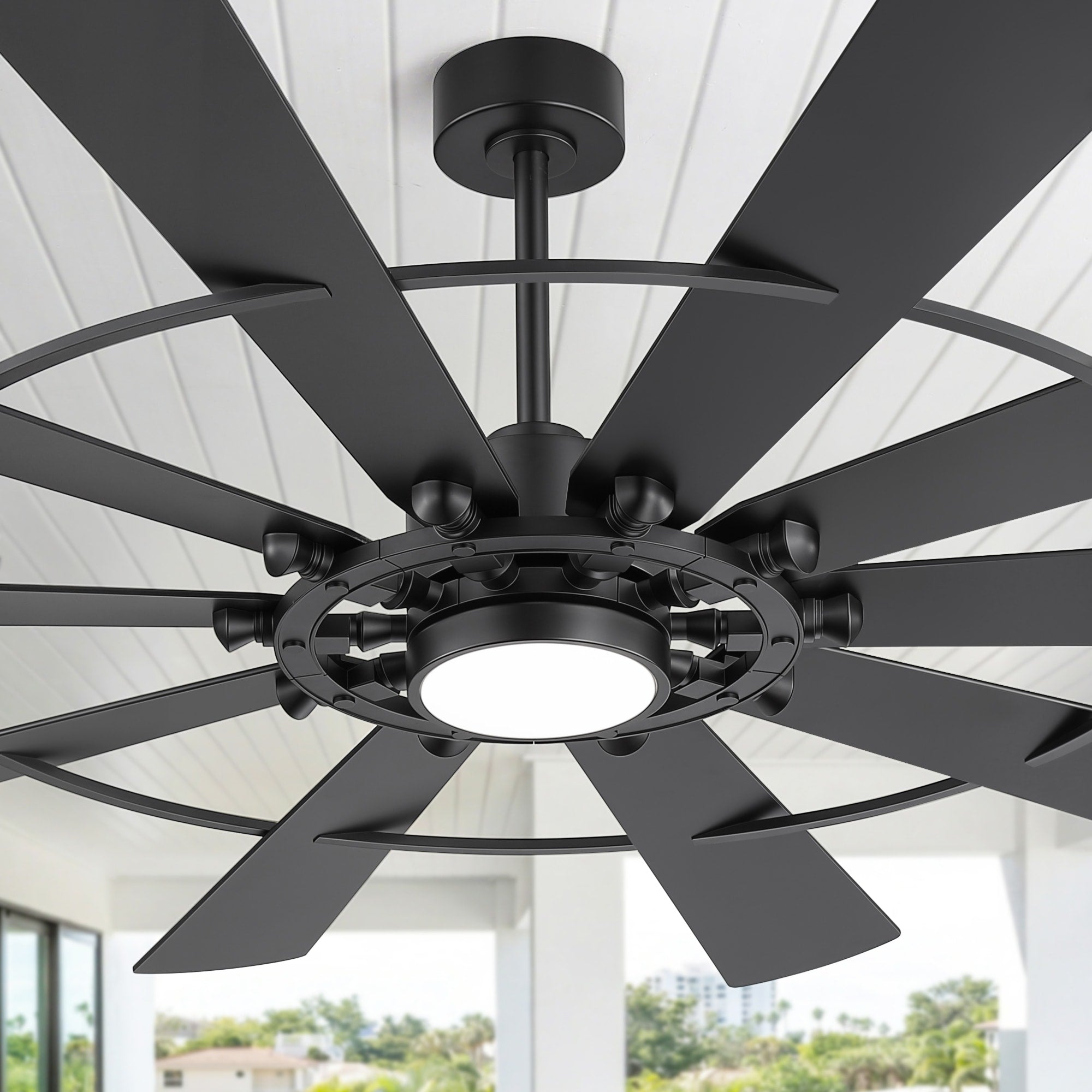 72 Inch Matte Black Ceiling Fan With Led Light Reversible 10 Blade Dc Motor Fan Remote Control 6 Speeds 3Cct
