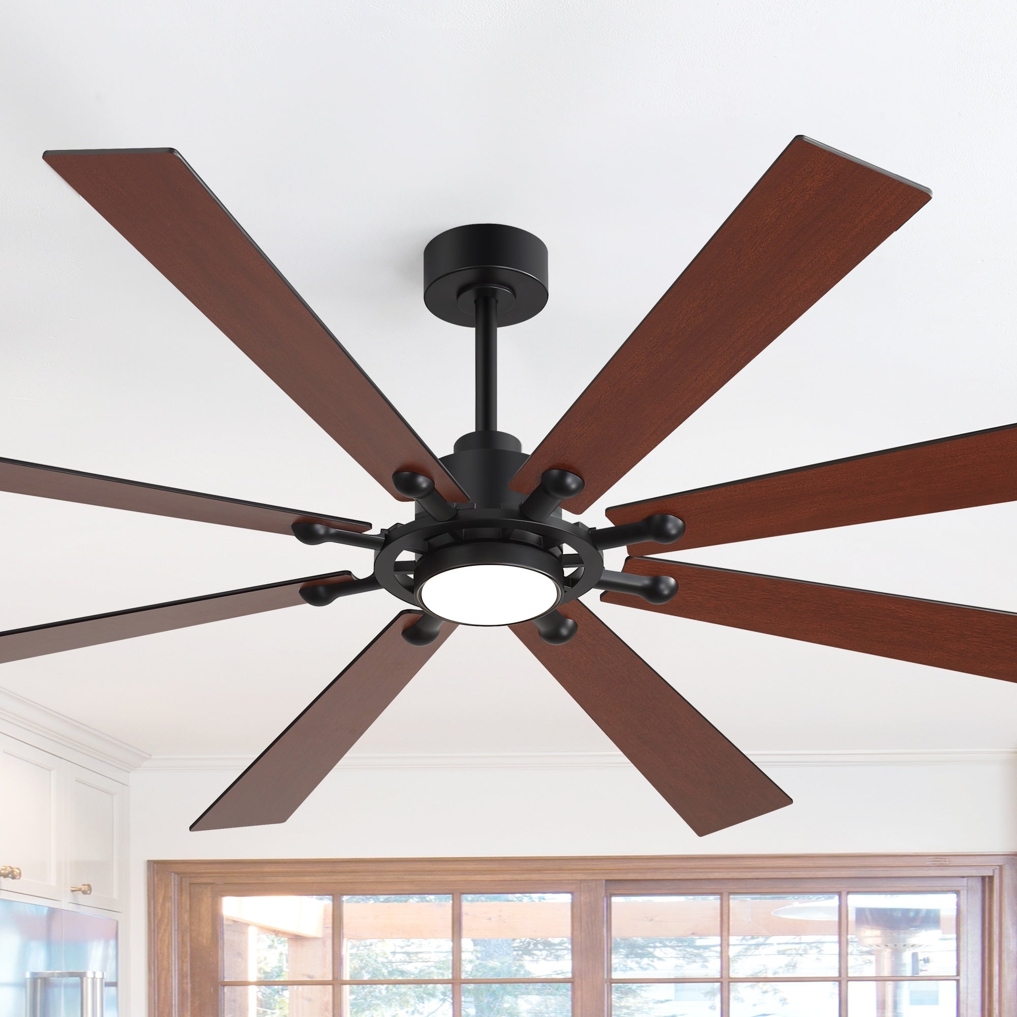72 Inch Modern Matte Black Ceiling Fan With Lights Remote Quiet Dc Motor 3Cct Led Reversible 8 Blade Fan For Large Rooms