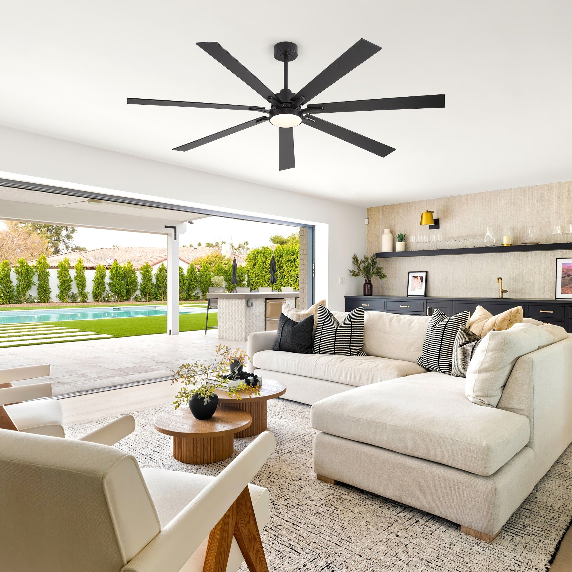 72 In Black Led Ceiling Fan With Light And Remote 7 Blade Large Indoor Ceiling Fan 6 Speeds