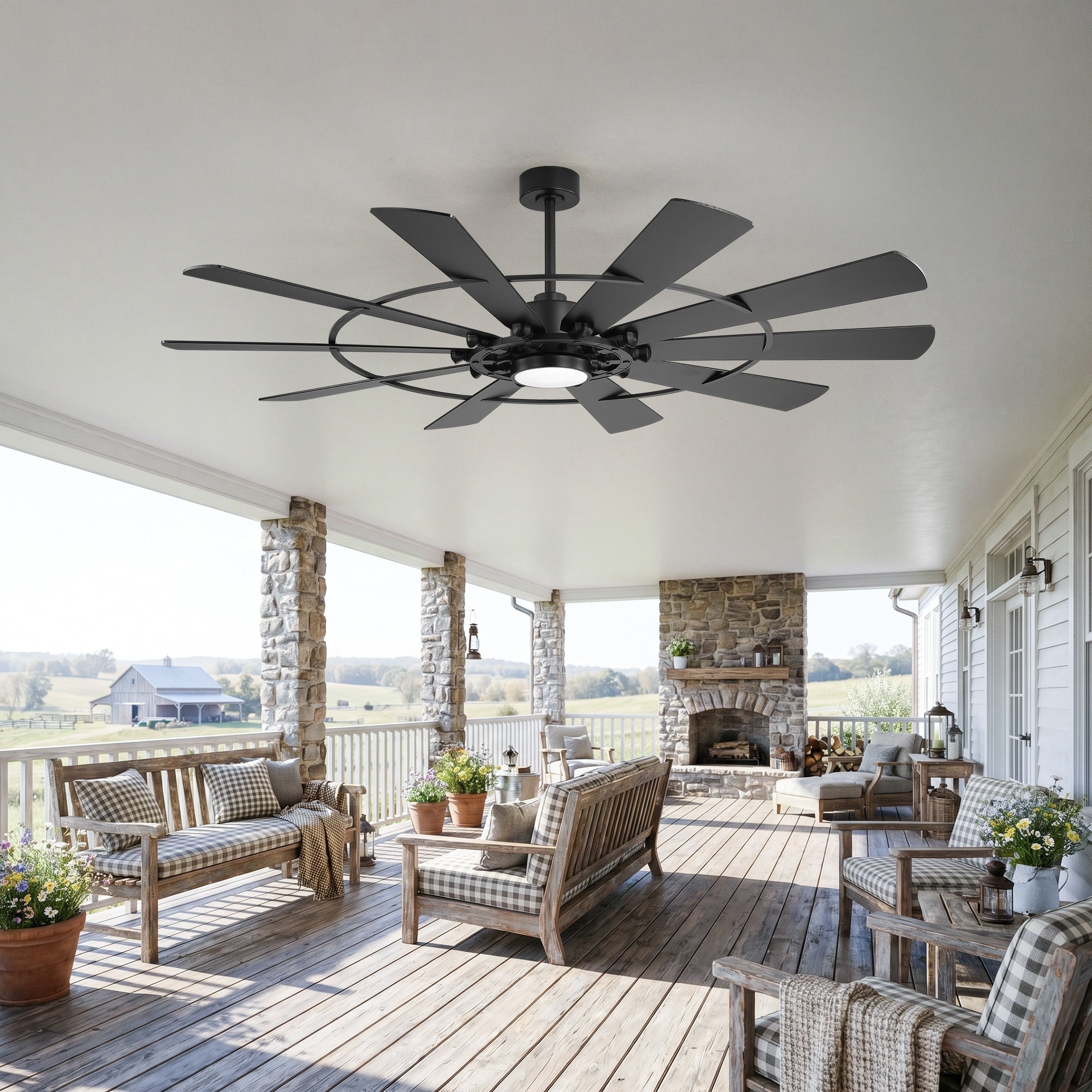 72 In Ceiling Fan With Lights And Remote 10 Blade Large Indoor Fan Quiet Dc Motor 6 Speeds 3Cct