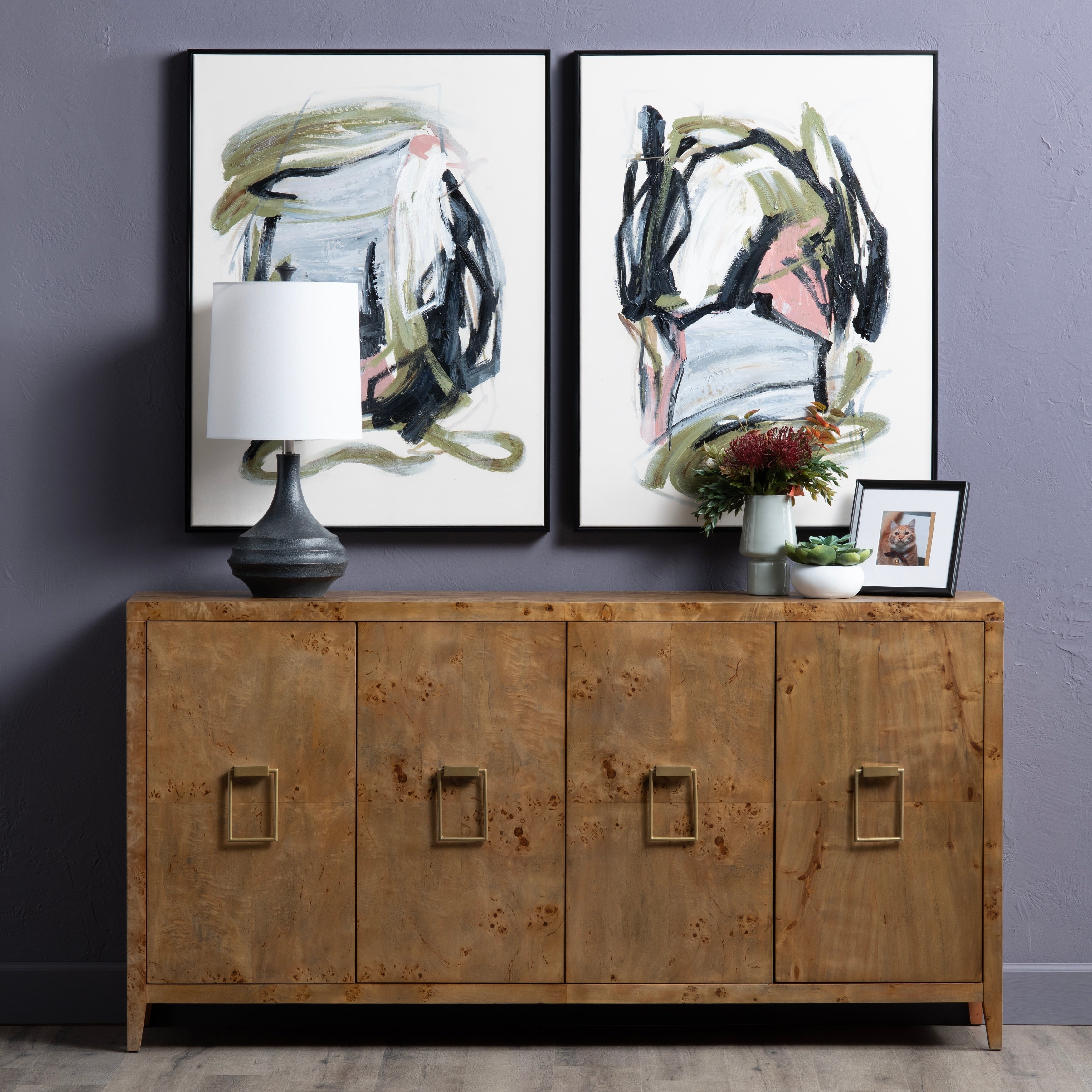 72 In. Brown Solid Wood 4 Door Media Credenza_Sideboard