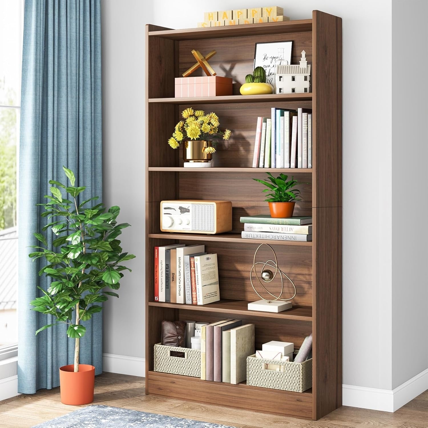 72 Inch Tall Bookcase With Storage Shelves For Bedroom Living Room Office
