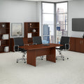 72W X 36D Boat Shaped Conference Table With Wood Base In Hansen Cherry