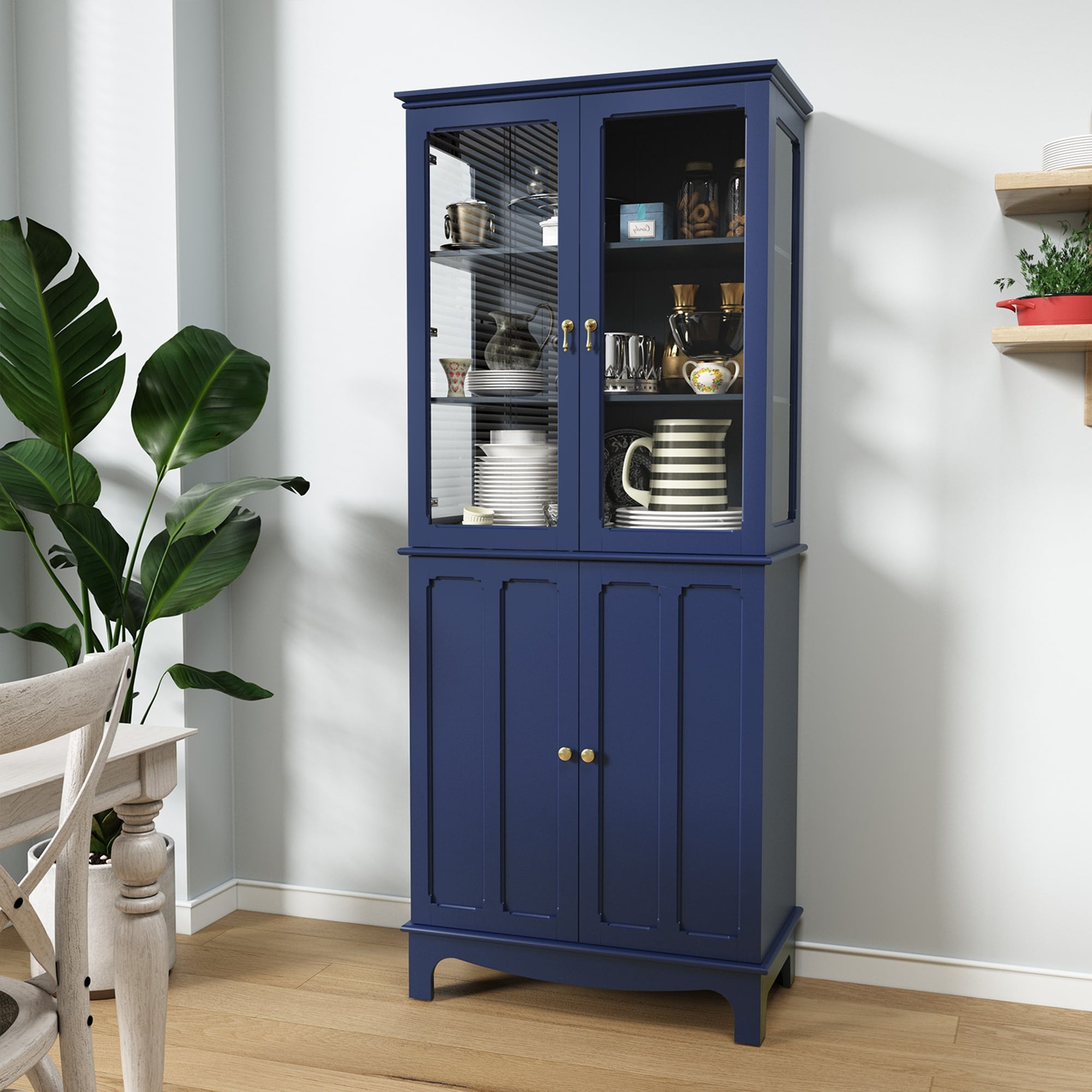 72 Freestanding Kitchen Pantry With Glass Doors