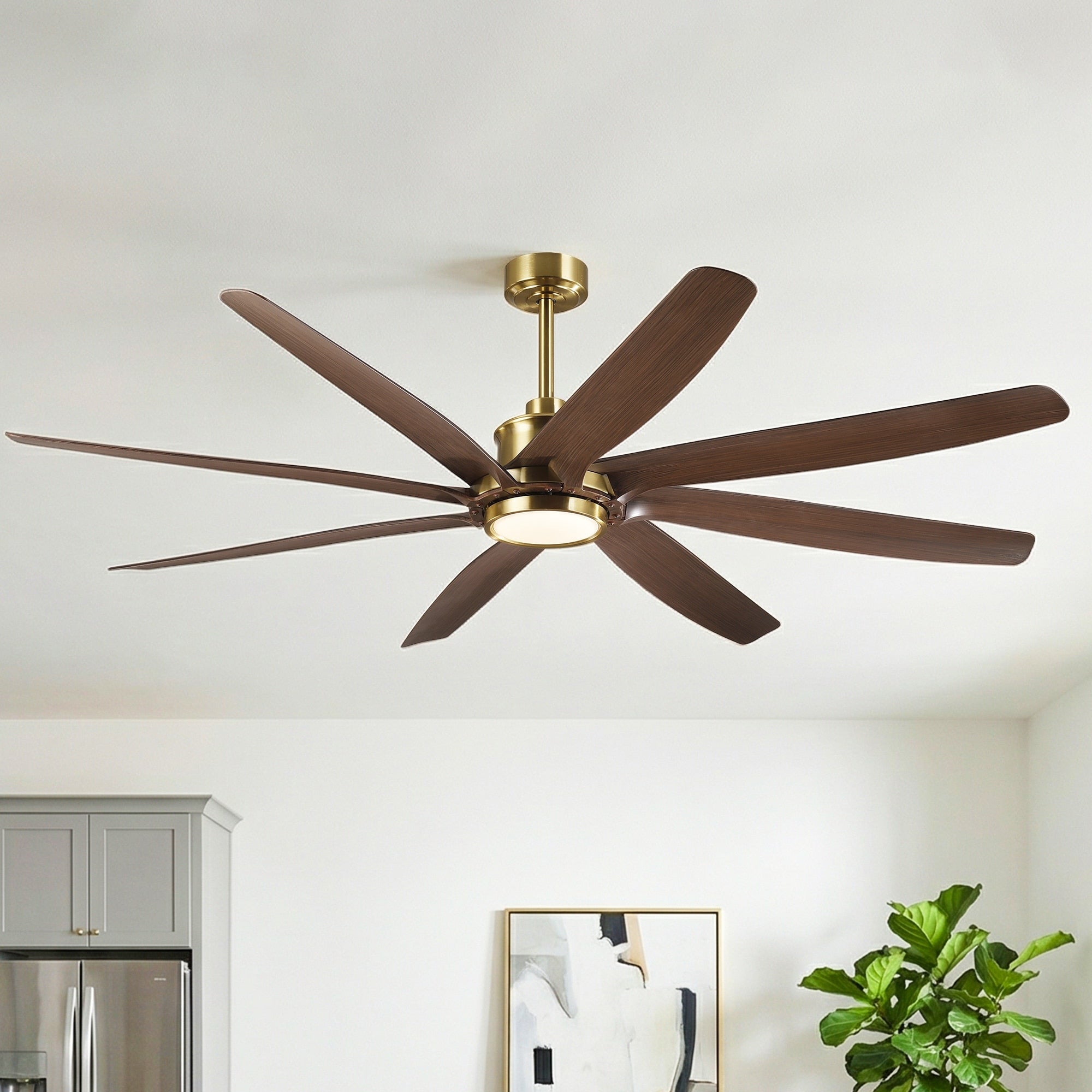 72 Industrial Gold Large Hvls Ceiling Fan With Dimmable Led Light And Remote