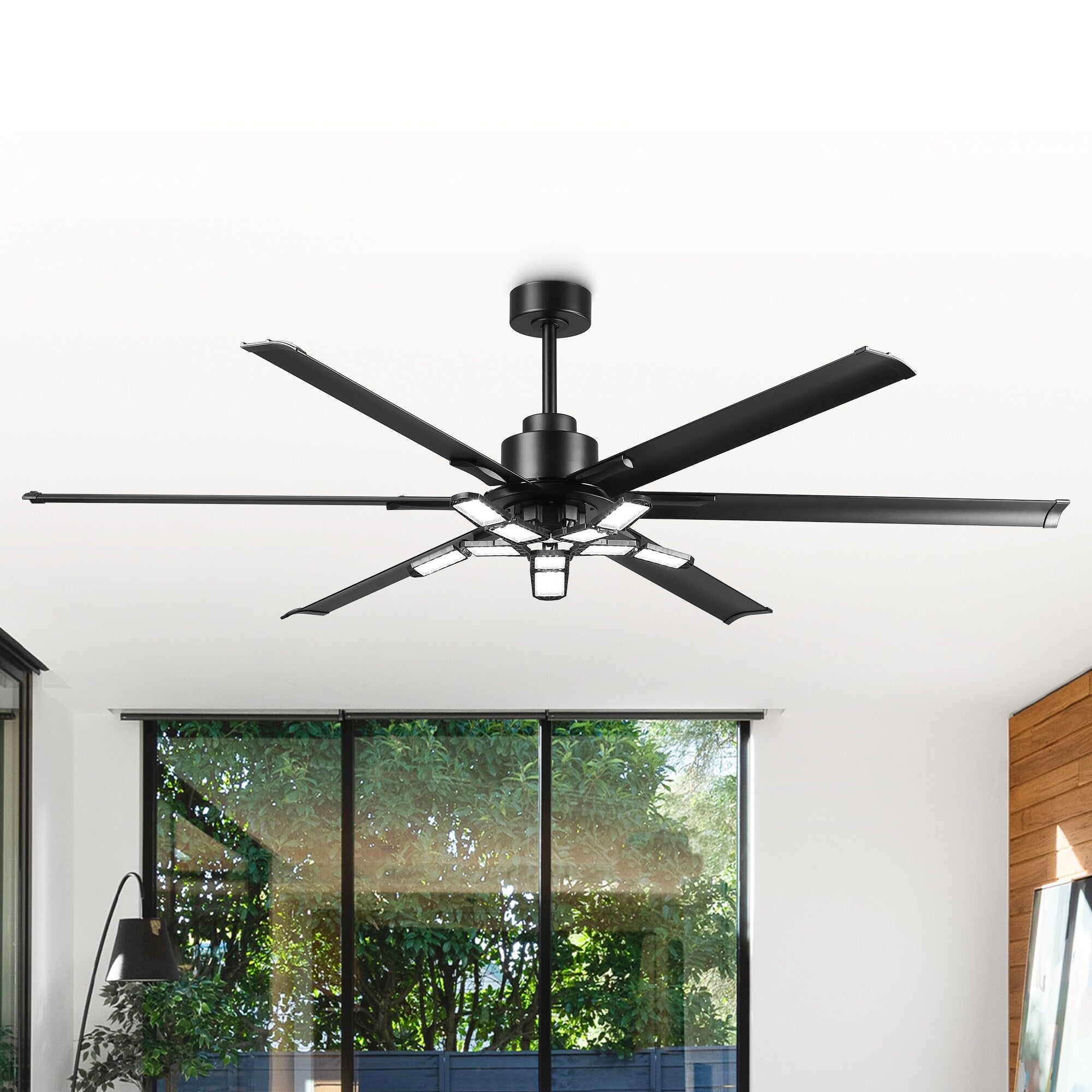 72 Industrial Matte Black Garage Large Ceiling Fan With Foldable Led Light And Remote