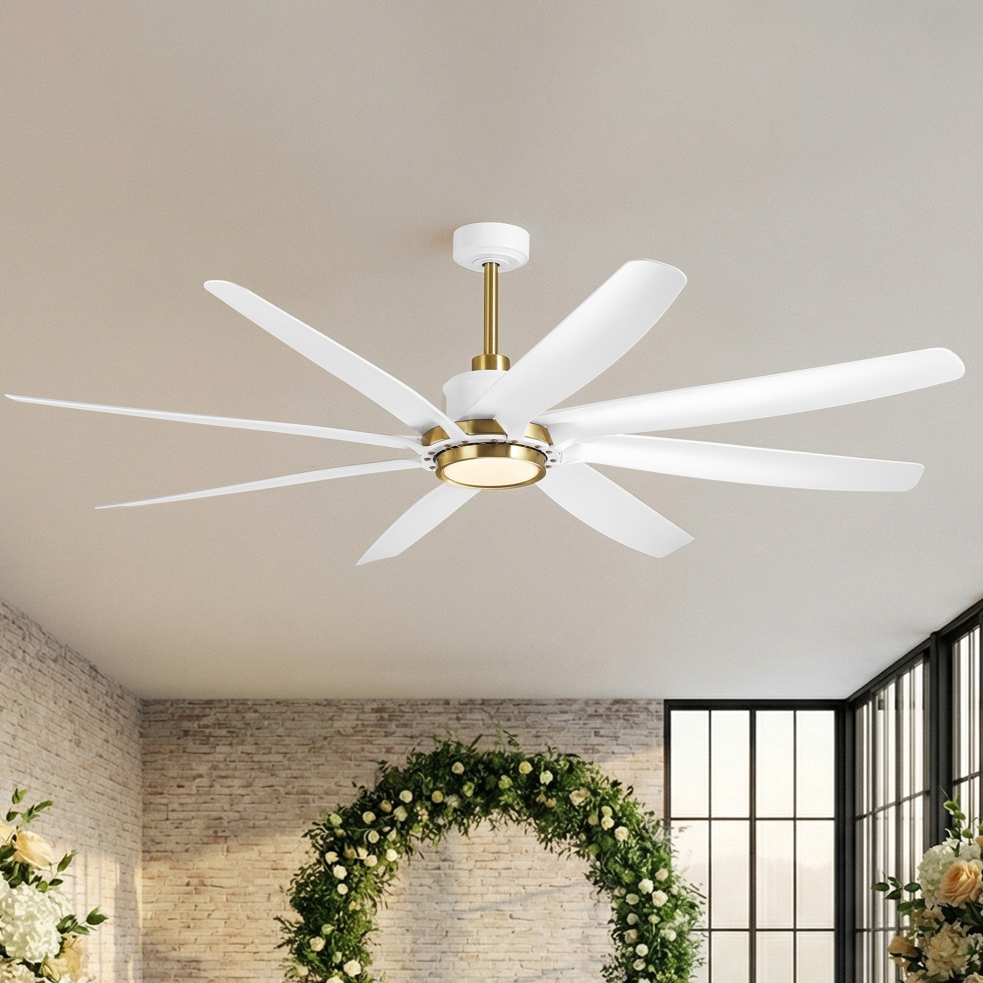 72 Industrial White Large Hvls Ceiling Fan With Dimmable Led Light And Remote