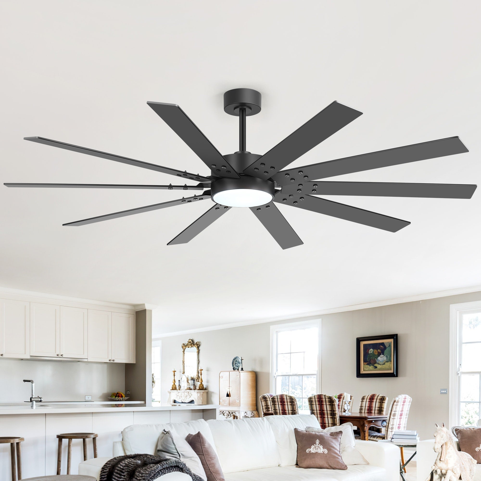 72 Integrated Led Windmill Large Ceiling Fan With Light And Remote 10 Reversible Blades
