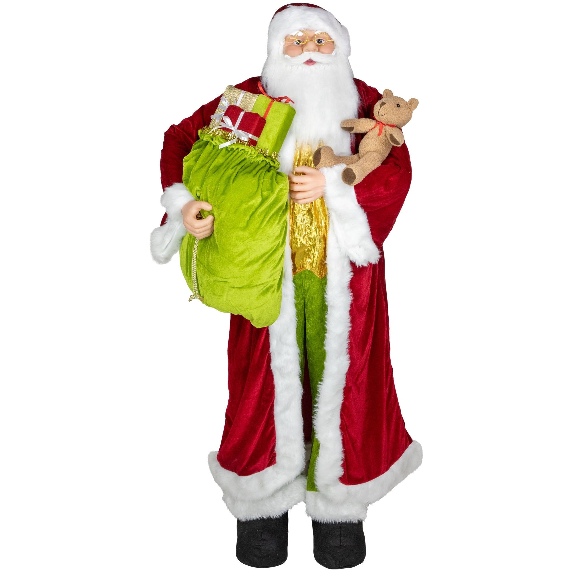 Huge 6 Life Size Standing Decorative Plush Christmas Santa Claus Figure With Teddy Bear Gift Bag
