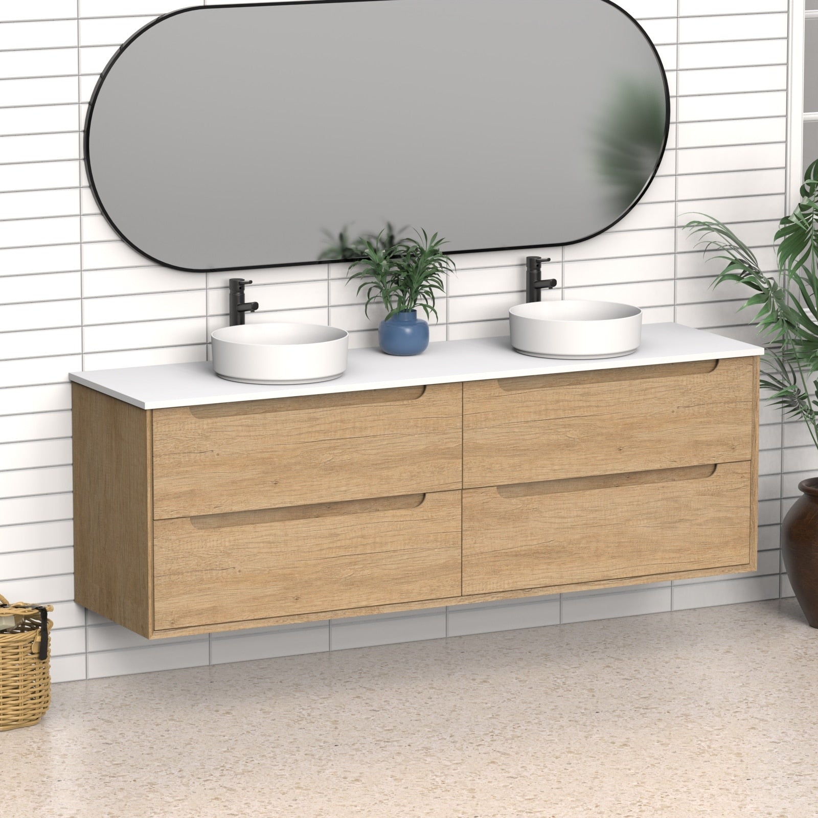 72 Solid Wood Bathroom Vanity With White Quartz Countertop Ceramic Vessel Sink