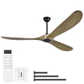72 Large Size Solid Wood Ceiling Fan Without Lights With Remote Control And Wall Switch For Patio Indoor Living Room Bedroom