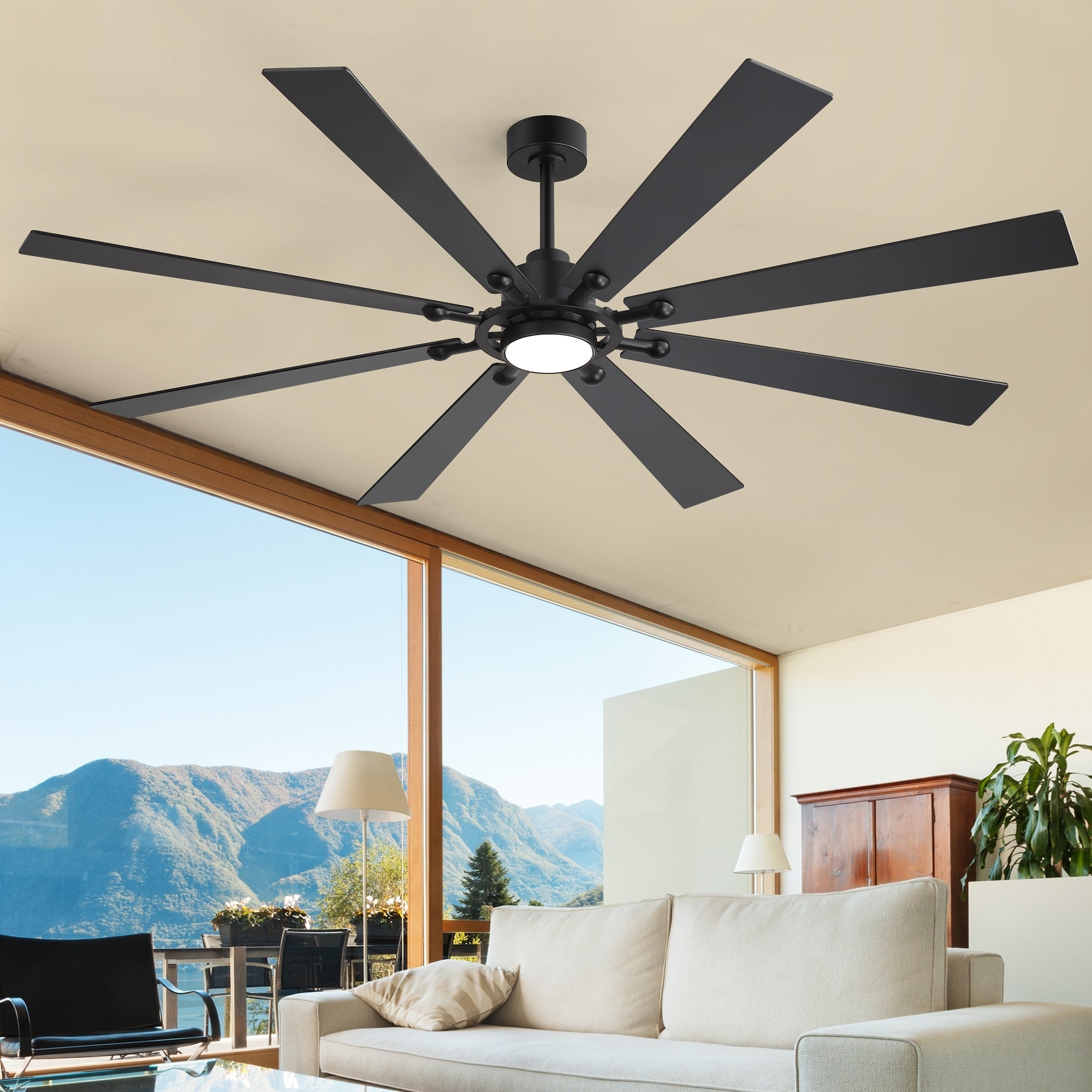 72In Ceiling Fan With Light 3Cct Led 8 Blade Dc Motor Remote Control 6 Speeds Reversible Black Indoor Use 72 Inches