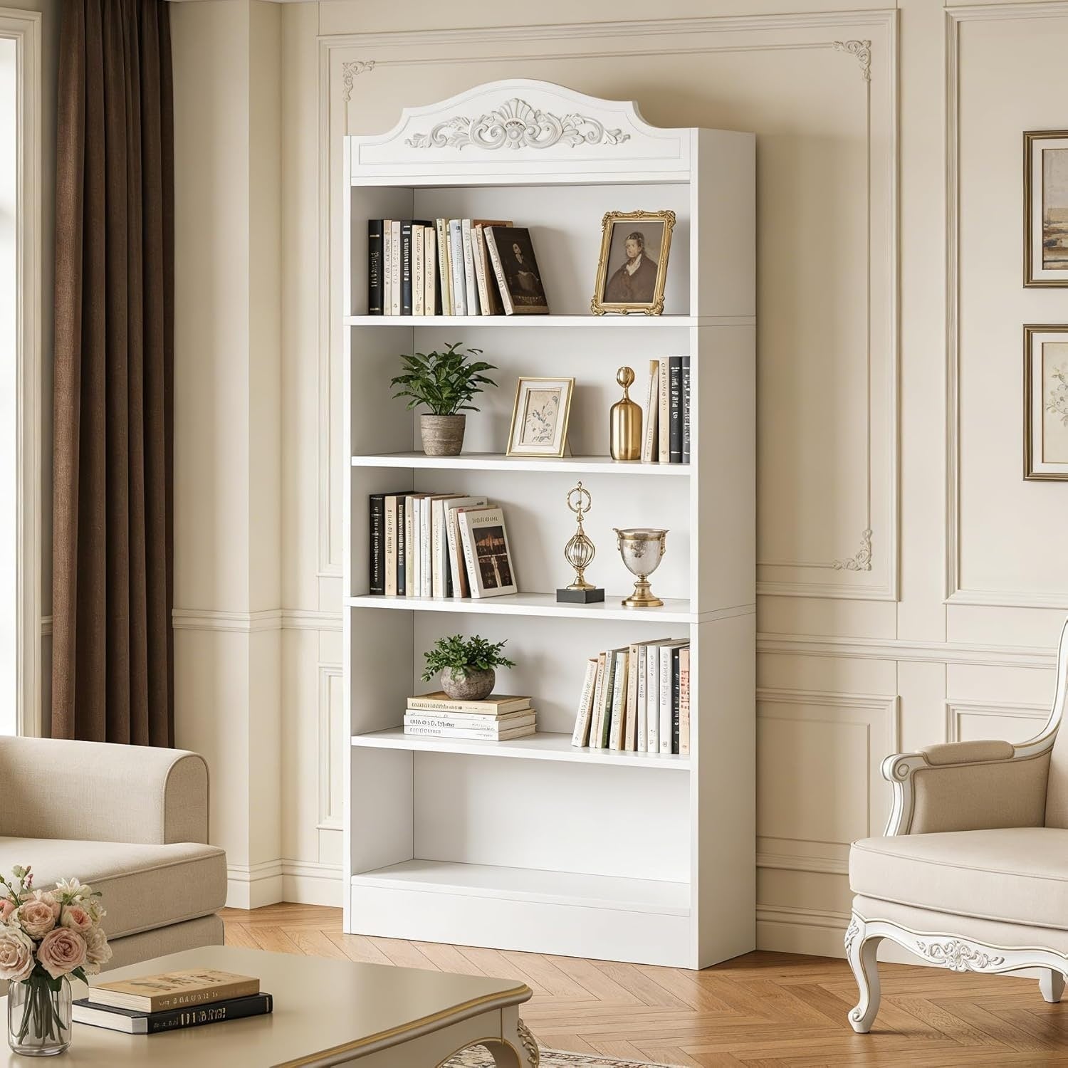 73 Inch Tall White 5 Tier Open Bookshelf Modern Open Storage Shelving Unit For Living Room Bedroom Home Office Library