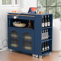 73.5 Rubberwood Kitchen Island With Led Lights Extended Table Power Outlets And 2 Fluted Glass Doors