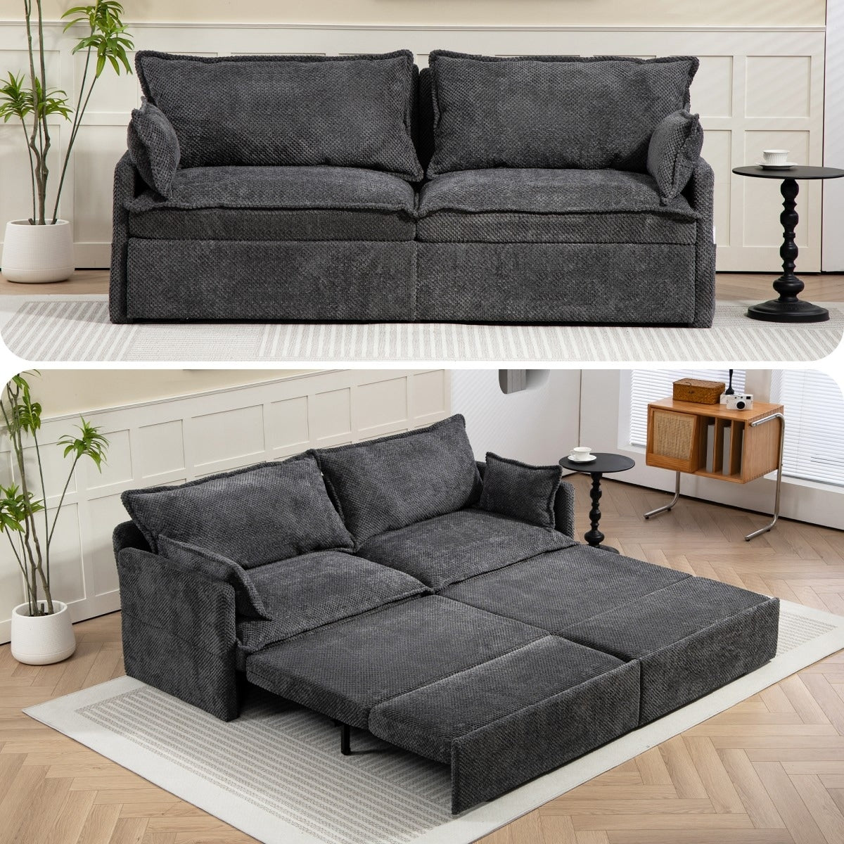 73.6 Corduroy Convertible 3 In 1 Sofa Bed With Charging Ports