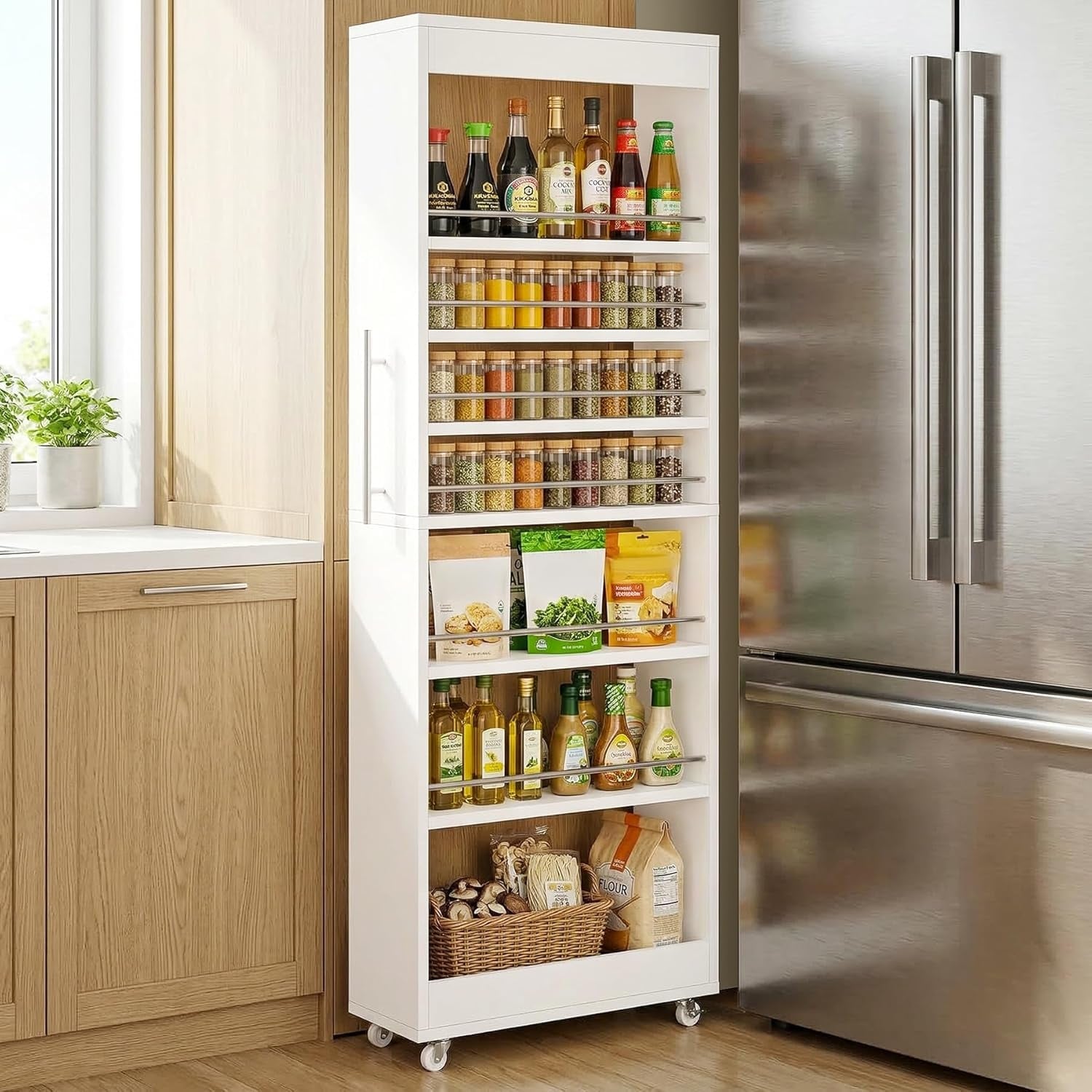73 Tall Slim Kitchen Cart With Wheels 7 Tier Narrow Storage Pantry Cabinet Rolling Rack Organizer 7.87 D X 21.65 W X 73 H