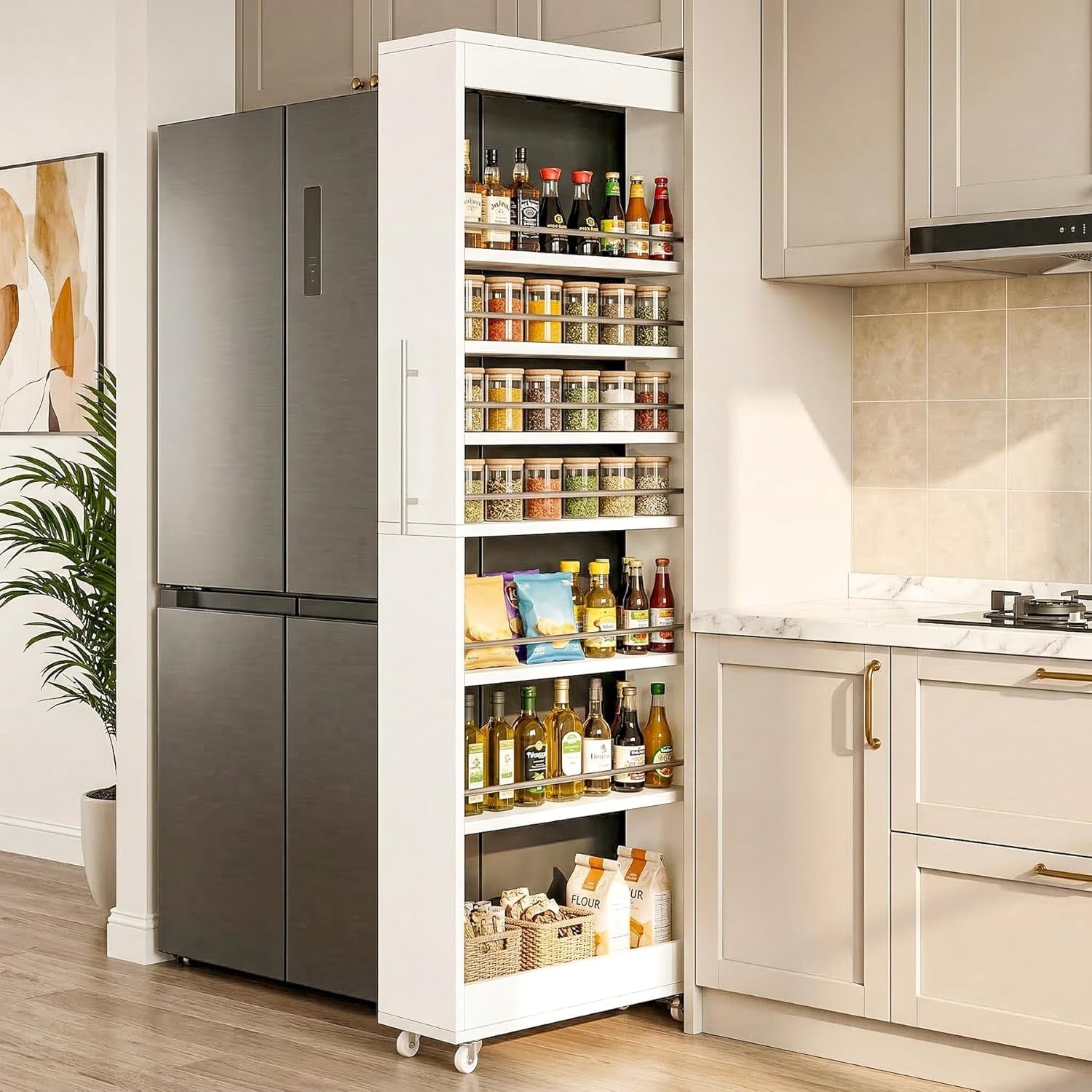 73 Tall Slim Storage Cart On Wheels 7 Tier Rolling Skinny Spice Rack With Metal Handle Pantry Open Shelf Organizer Cabinet