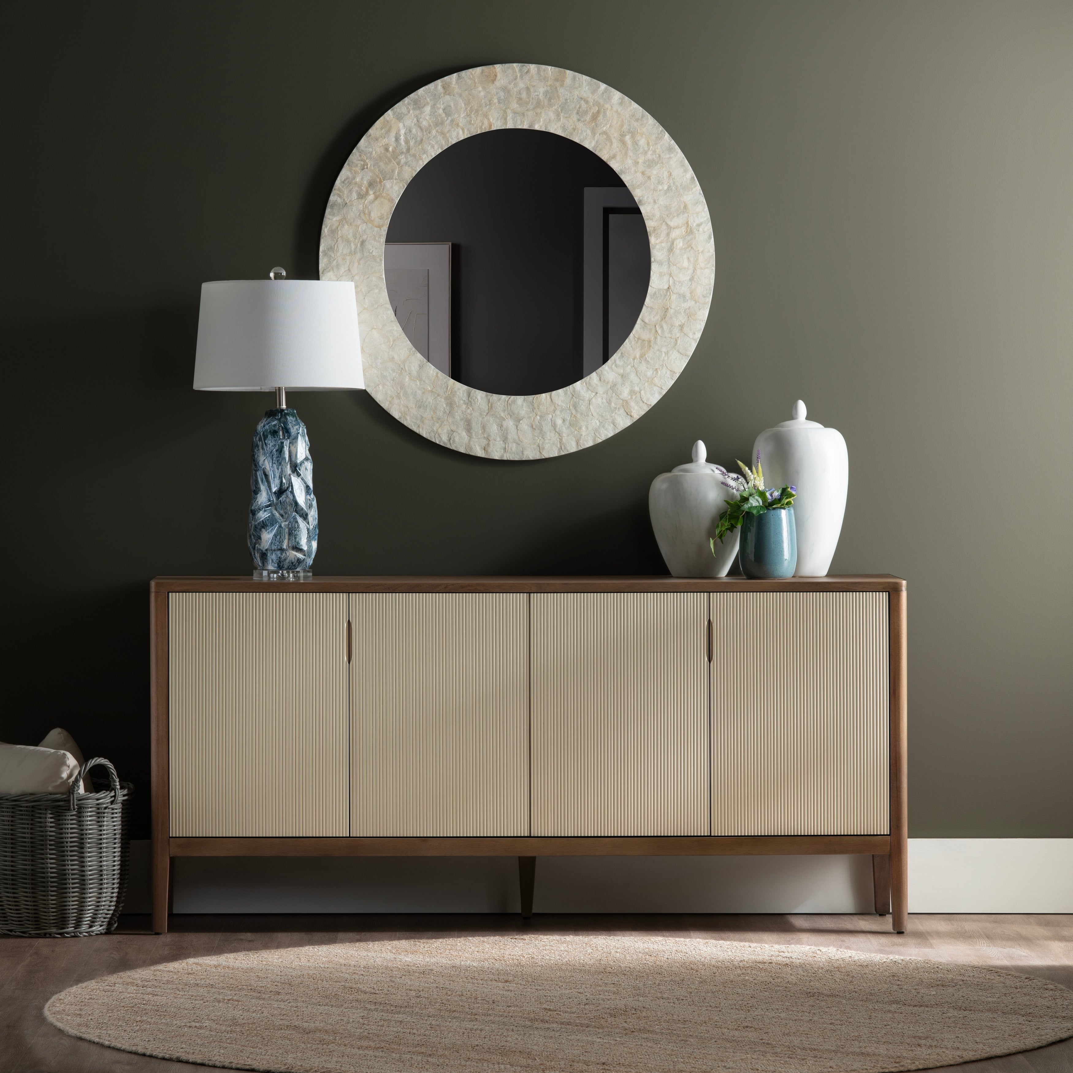 74 In. Brown Solid Wood 4 Door Media Credenza_Sideboard