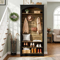 74.8 3 In 1 Entryway Coat Rack With 3 Tier Shoe Rack 4 Double Hooks Narrow Farmhouse Hall Tree For Entryway Hallway
