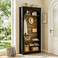 74.8 Hall Tree With Shoe Storage 3 In 1 Entryway Coat Rack With 3 Tier Shoe Rack 4 Double Hooks
