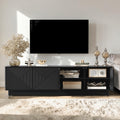 74.8 Modern Tv Stand With 4 Wave Doors Adjustable Shelves And Led Lights For Tvs Up To 75