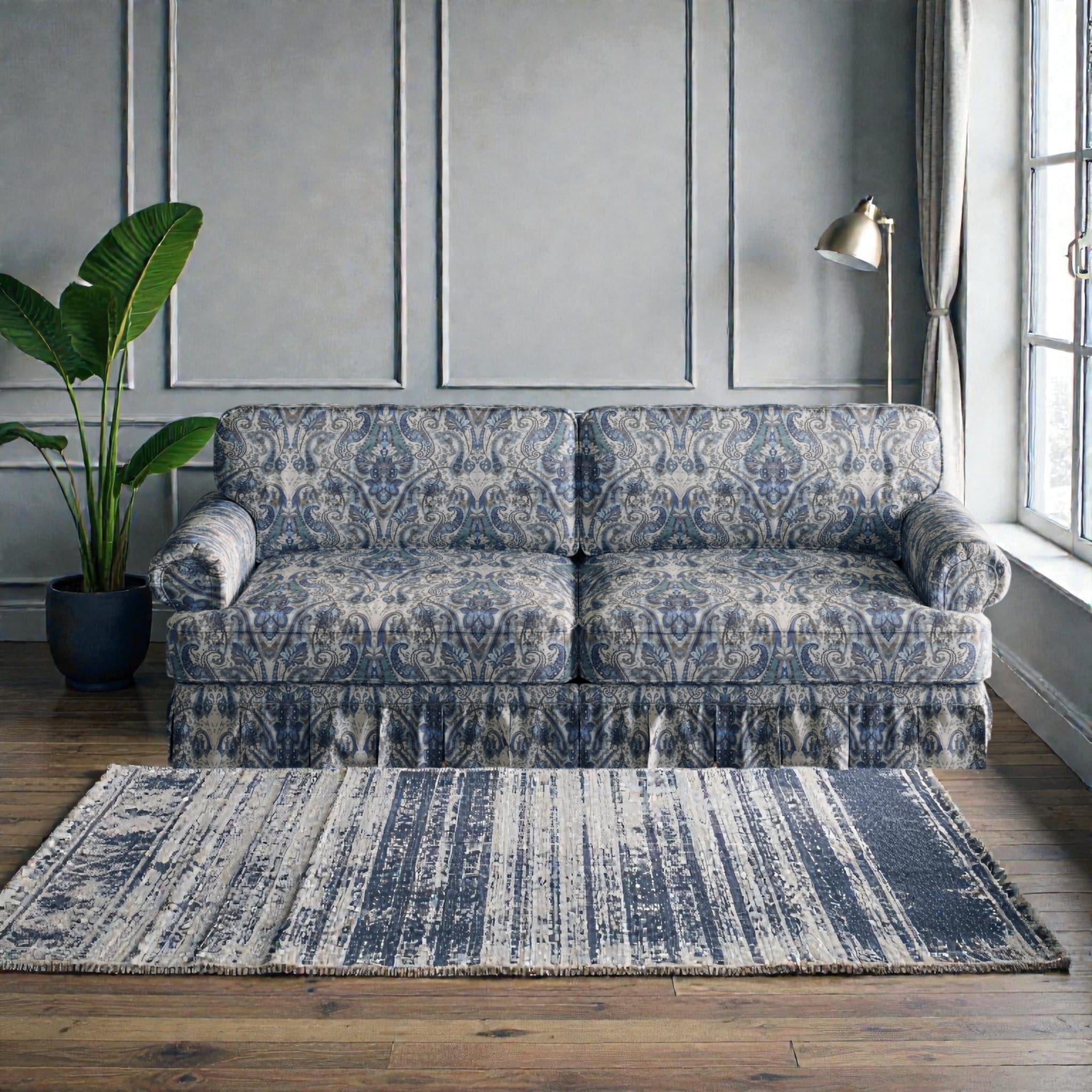 74 Luxury 3 Seater Cloud Couch With Deep Seat Fabric Sofa With Rolled Arms And Pleated Skirt For Apartment