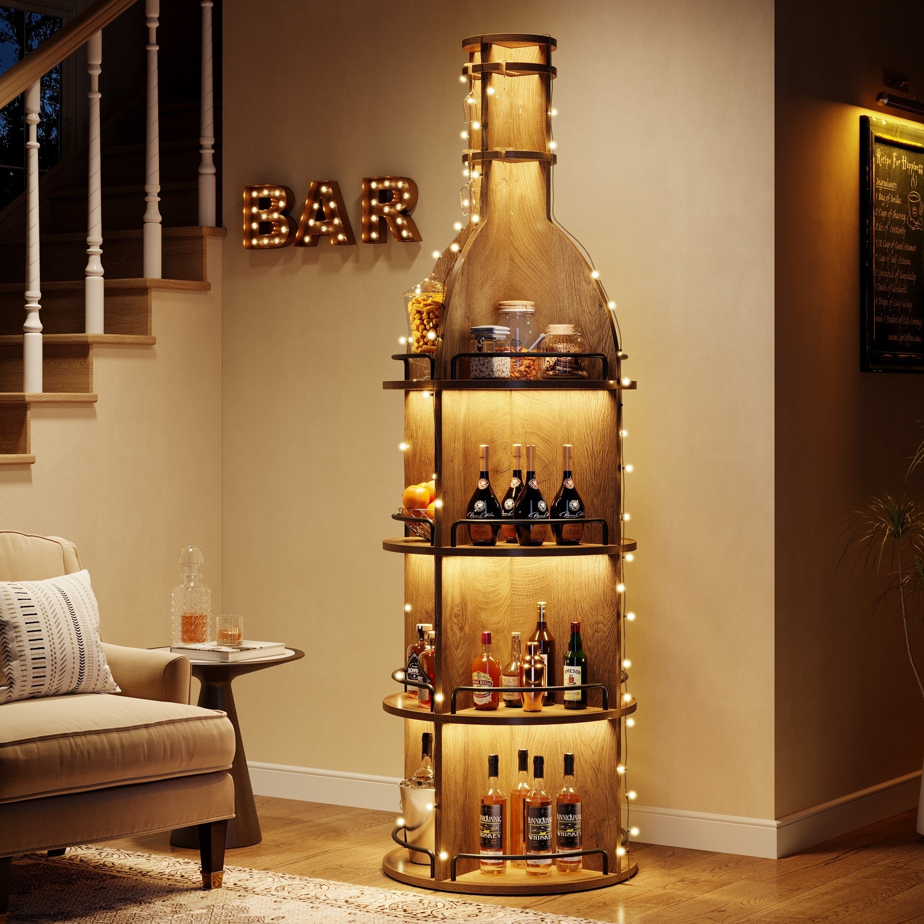 75 Inch Tall Wooden Wine Rack With Storage Shelves