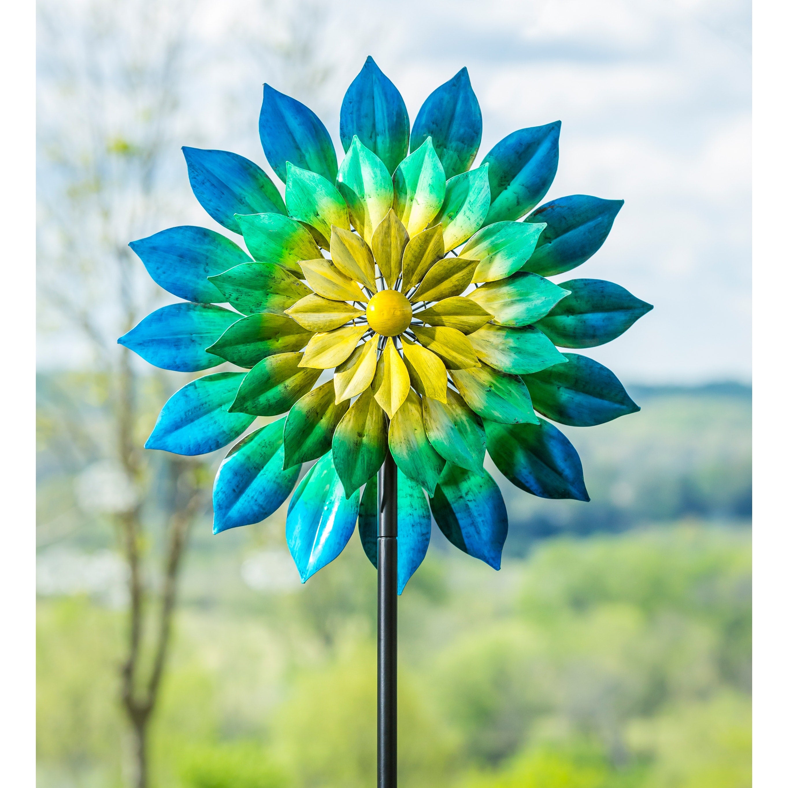 75 In. Ombre Floral Metal Yard Spinner