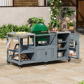 75.4 Solid Wood Outdoor Kitchen Island With With Stainless Steel Top Sink For Xl Green Egg Grills