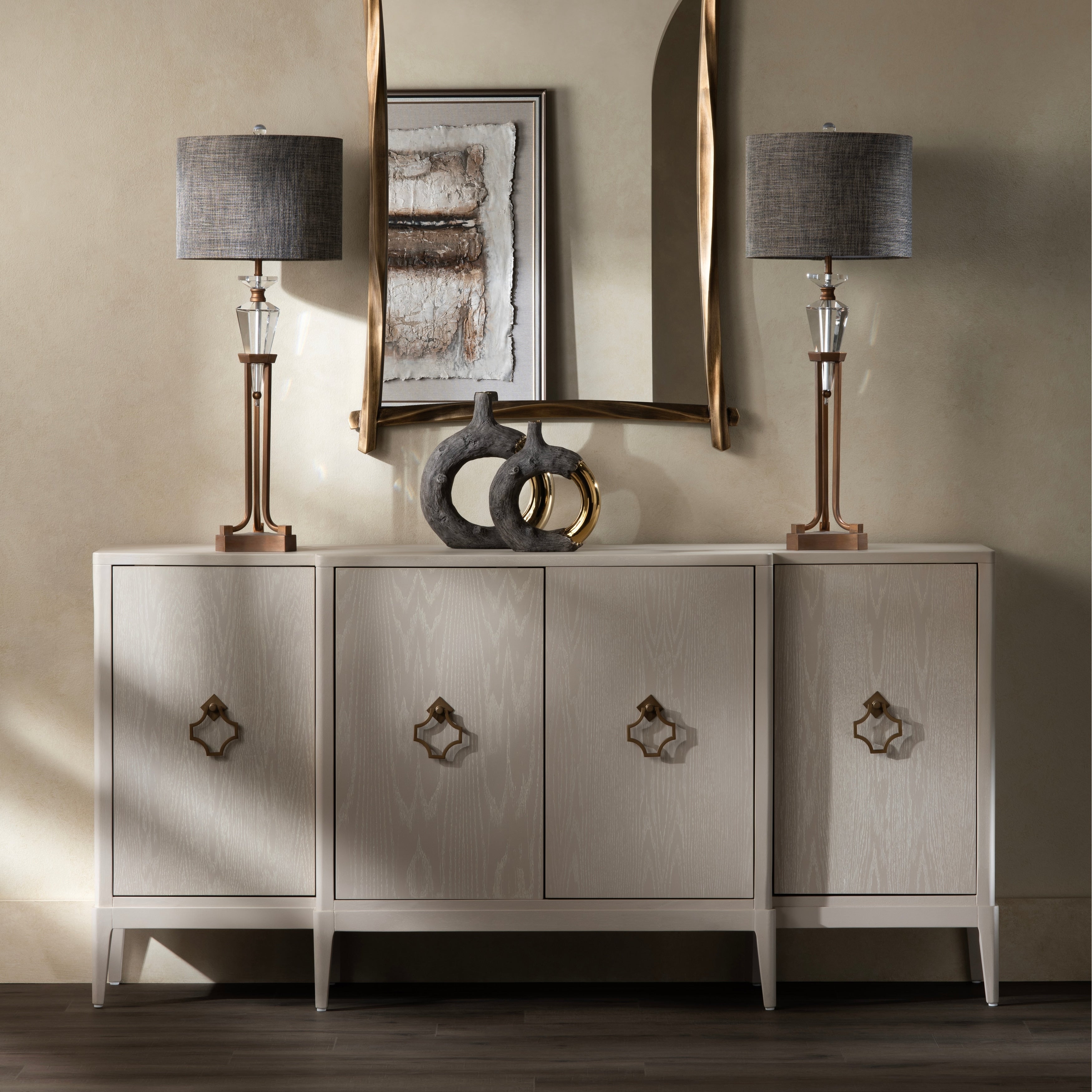 75.5 In. Beige Solid Wood 4 Door Media Credenza_Sideboard