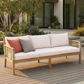 75 Patio Wood 3 Seater Sofa With Hand Woven Rope And Cushions