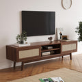 75 Rattan Tv Stand Wood Tv Stand With Storage Mid Century Modern Tv Stands For Living Room Boho Media Console